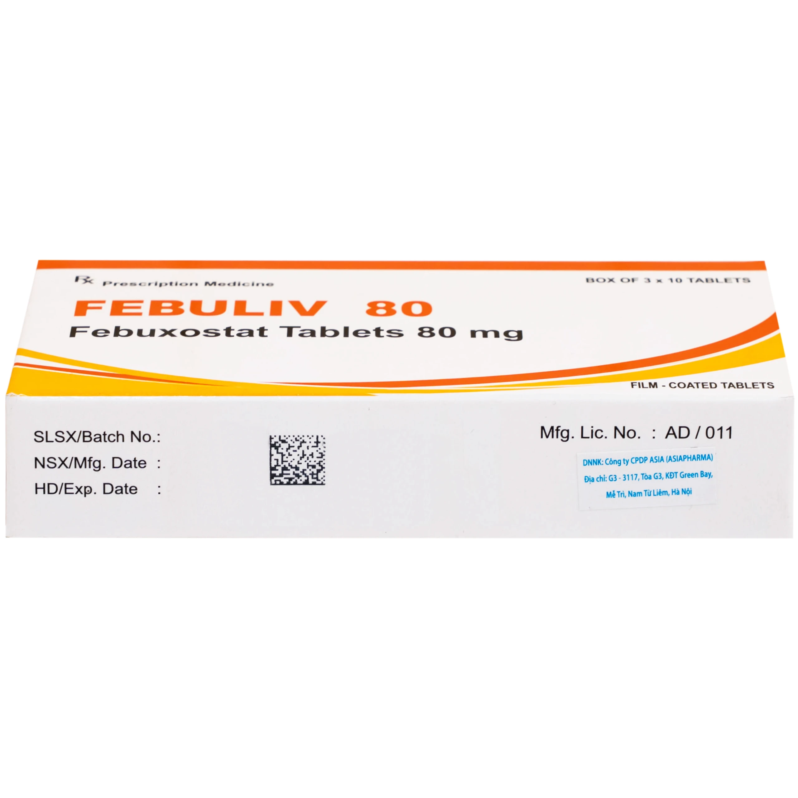 Thuốc Febuliv 80mg RV điều trị tăng acid uric huyết mạn tính (3 vỉ x 10 viên)
