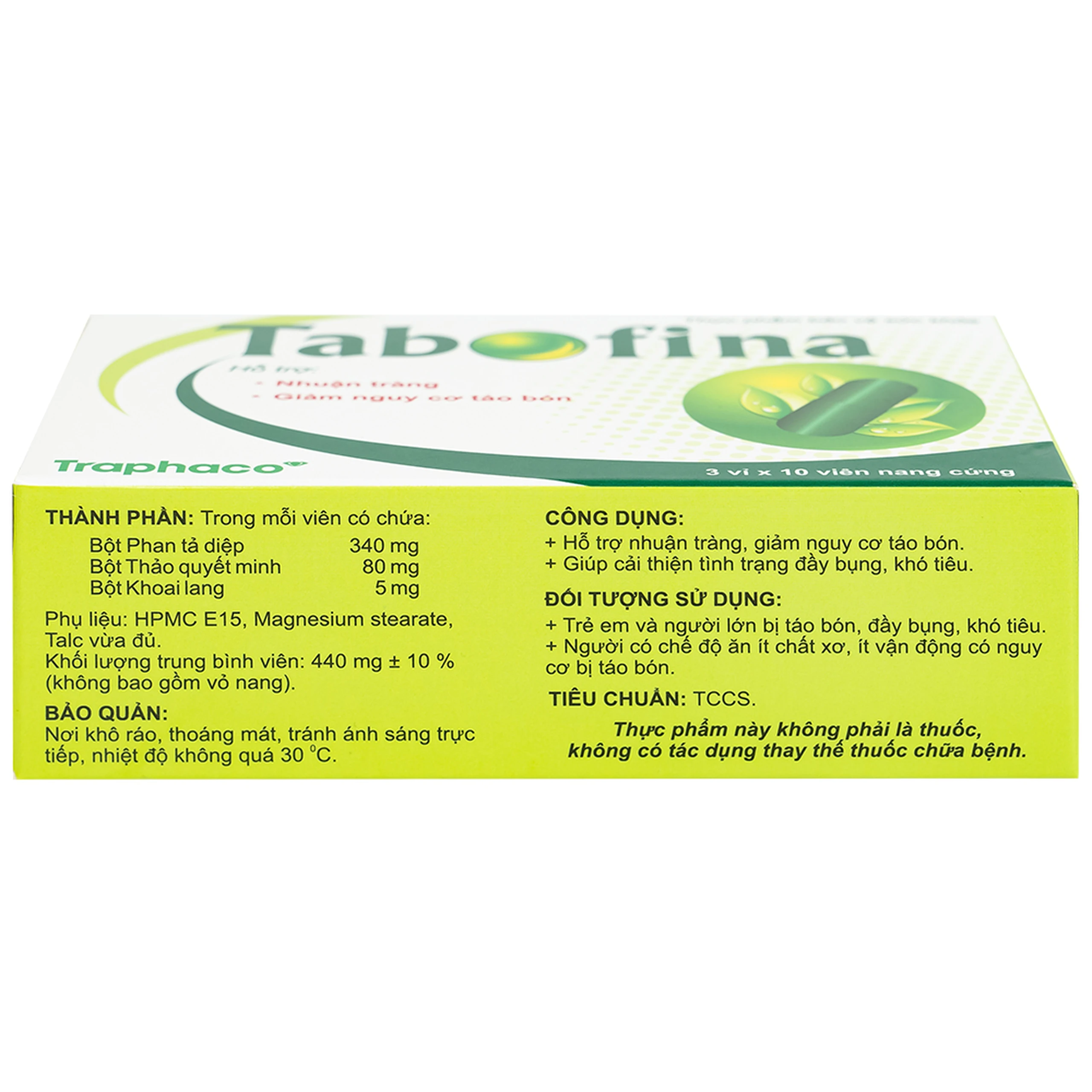 Viên hỗ trợ giảm nguy cơ táo bón Tabofina Traphaco (3 vỉ x 10 viên)