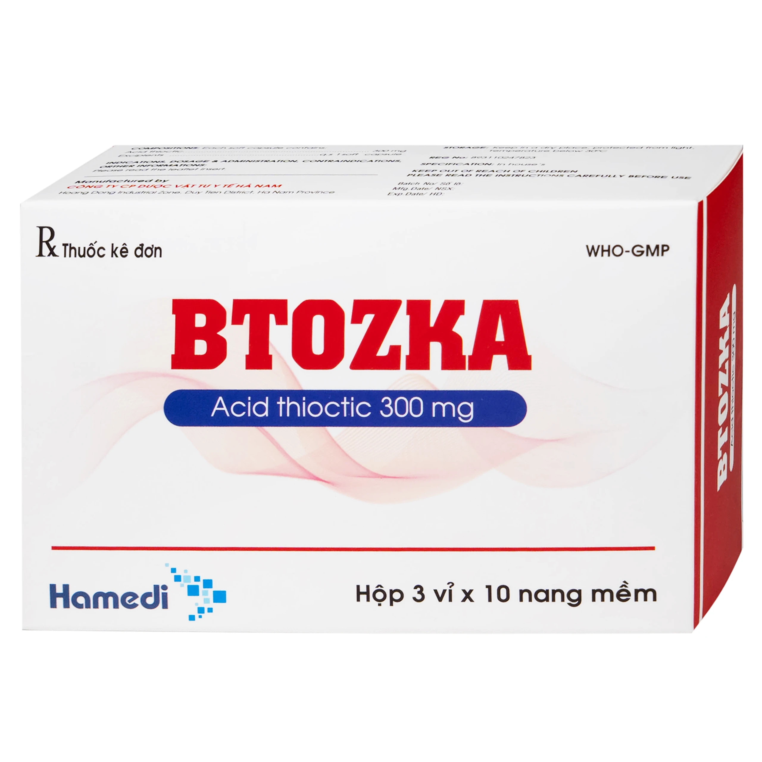 Thuốc Btozka 300mg Hamedi điều trị rối loạn cảm giác trong bệnh viêm đa dây thần kinh đái tháo đường (3 vỉ x 10 viên)