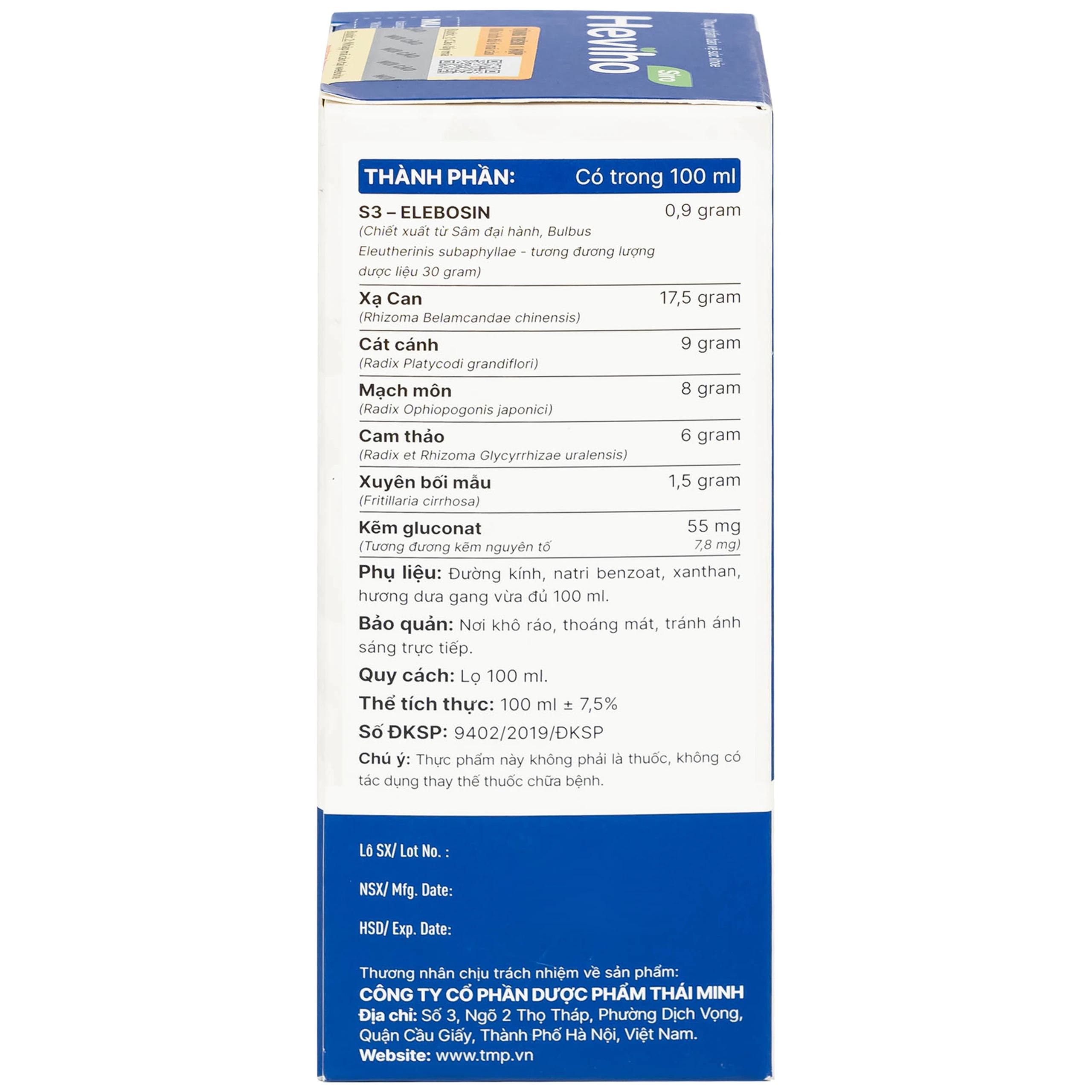 Siro giảm ho long đờm Heviho Thái Minh (100ml)