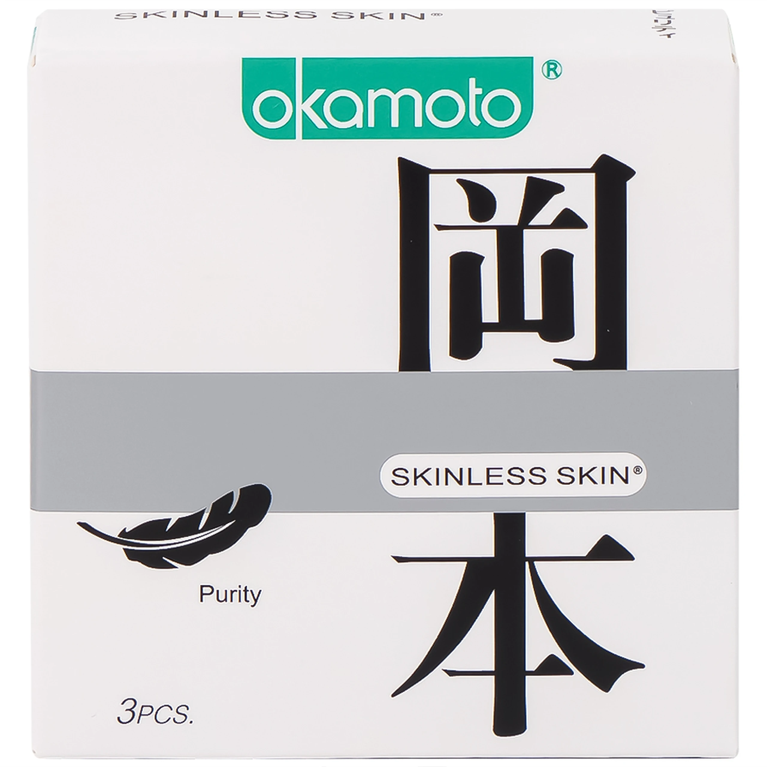 Bao cao su Okamoto Skinless Skin Purity không mùi, tinh khiết, dùng để phòng tránh thai và ngăn ngừa HIV (3 cái)