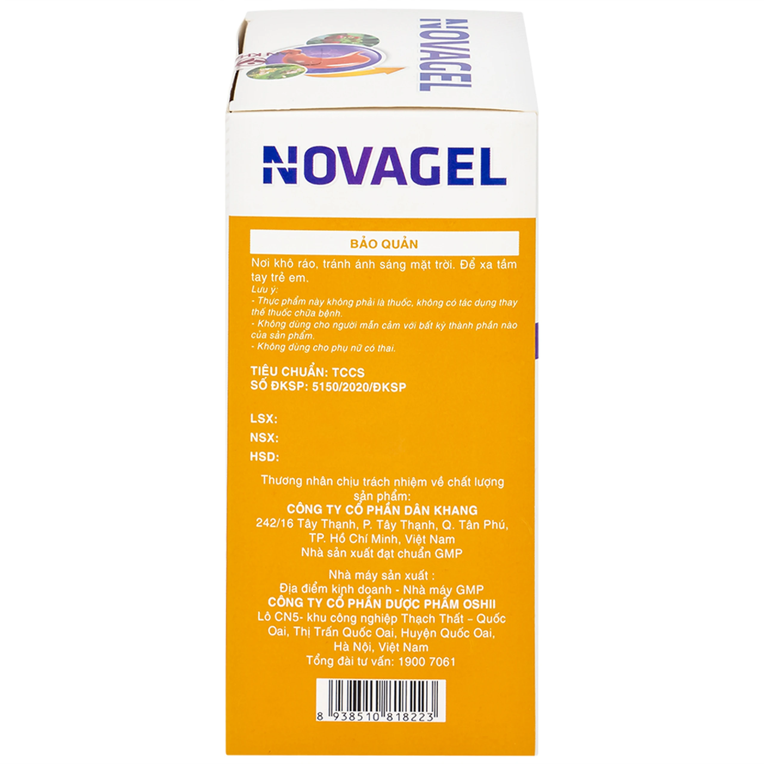 Thực phẩm bảo vệ sức khỏe Novagel Dân Khang hỗ trợ giảm acid dịch vị, bảo vệ niêm mạc dạ dày (Hộp 20 gói x 10ml) 10
