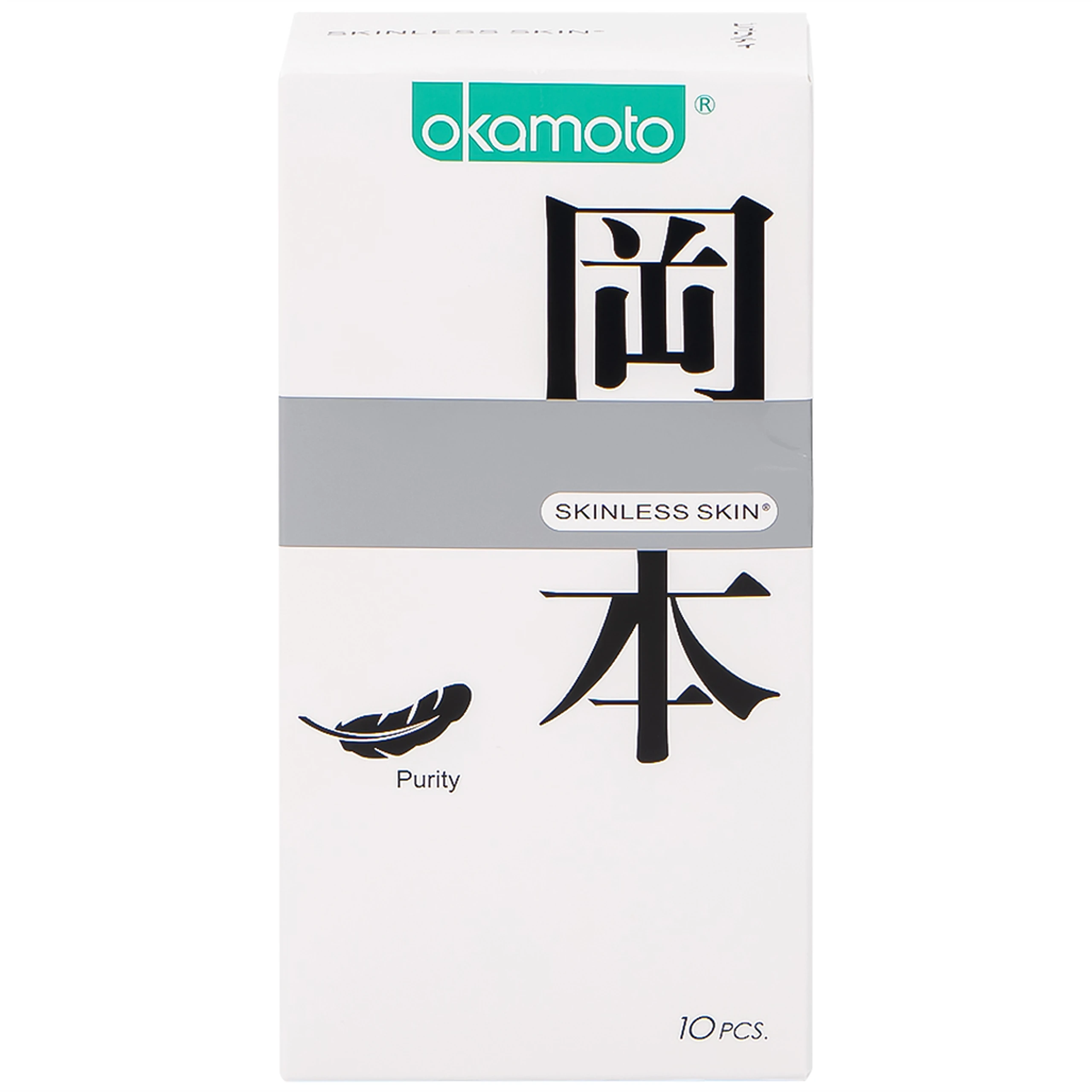 Bao cao su Okamoto Skinless Skin Purity không mùi, tinh khiết, dùng để phòng tránh thai và ngăn ngừa HIV (10 cái)