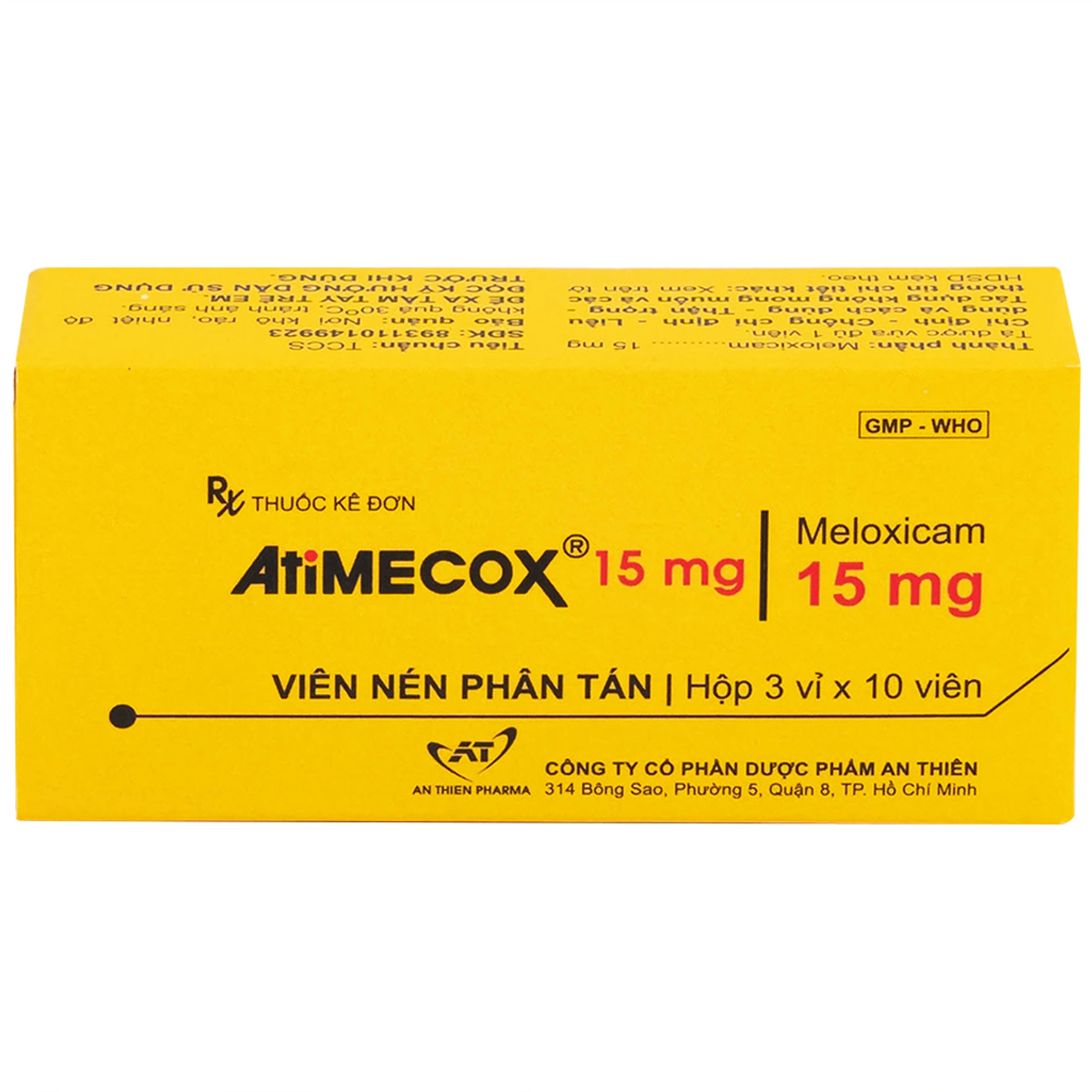 Thuốc Atimecox 15mg An Thiên giảm các dấu hiệu và triệu chứng của viêm xương khớp (3 vỉ x 10 viên)