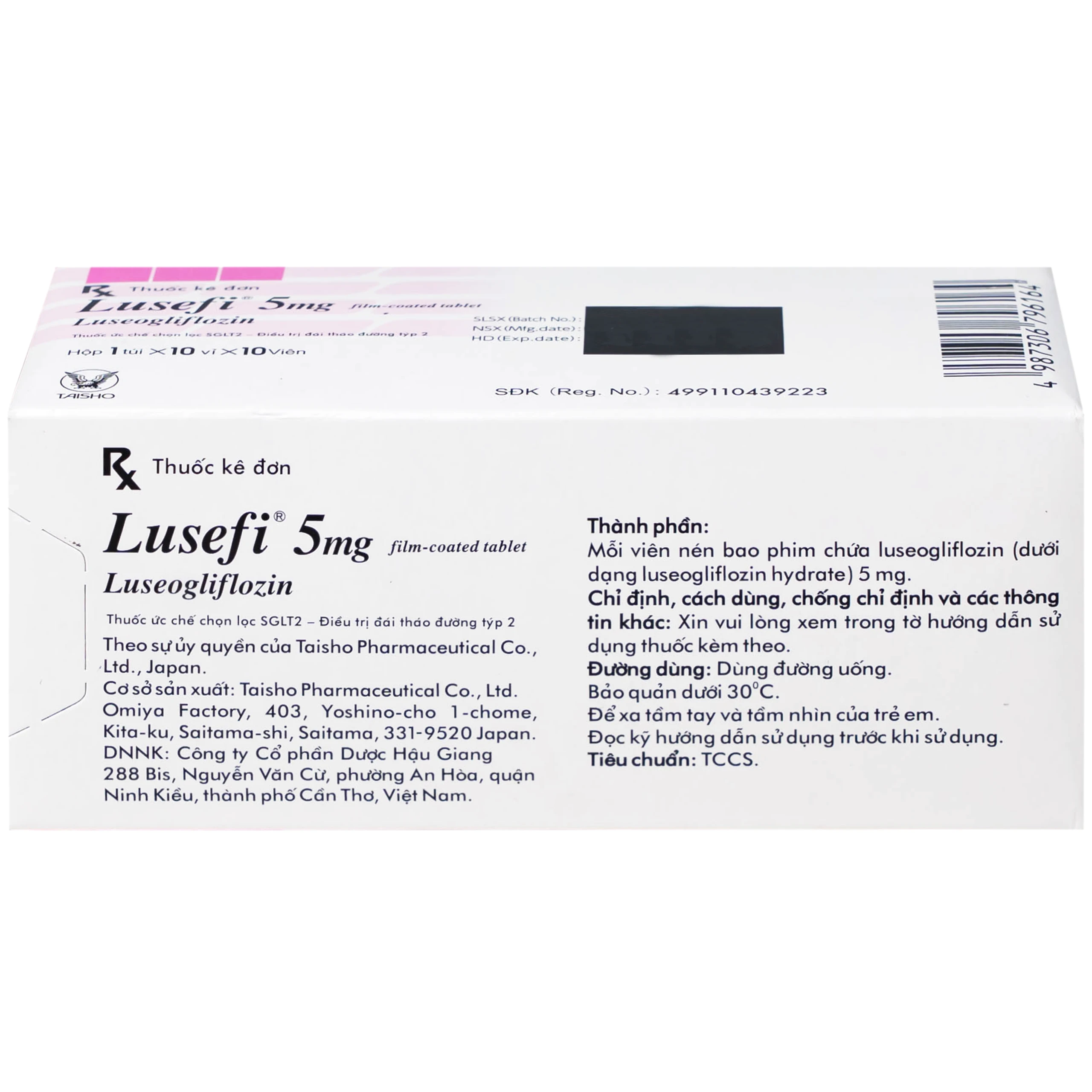 Thuốc Lusefi 5mg Taisho điều trị bệnh đái tháo đường tuýp 2, cải thiện việc kiểm soát đường huyết (10 vỉ x 10 viên)