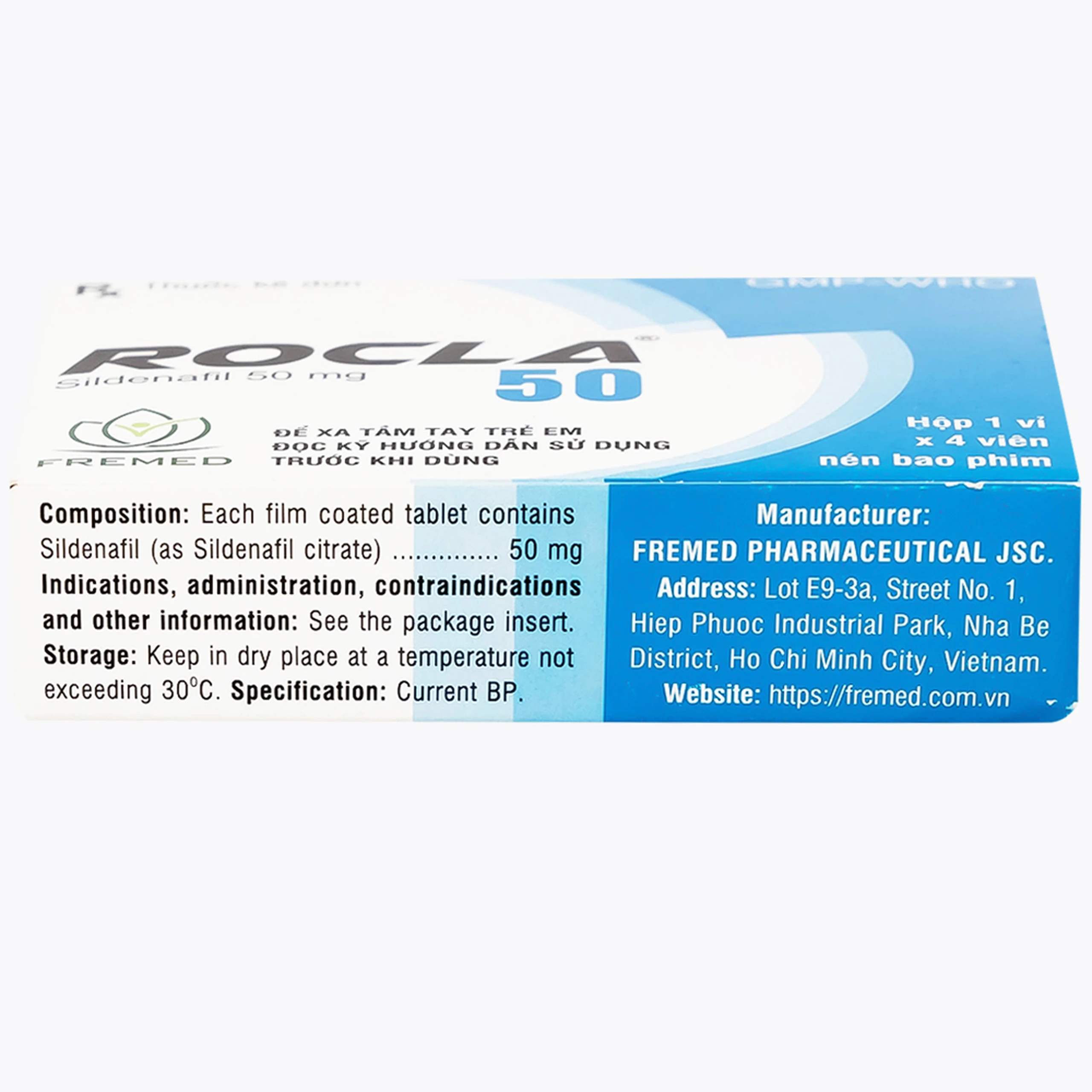 Thuốc Rocla 50 Fremed điều trị các tình trạng rối loạn cương dương (1 vỉ x 4 viên)