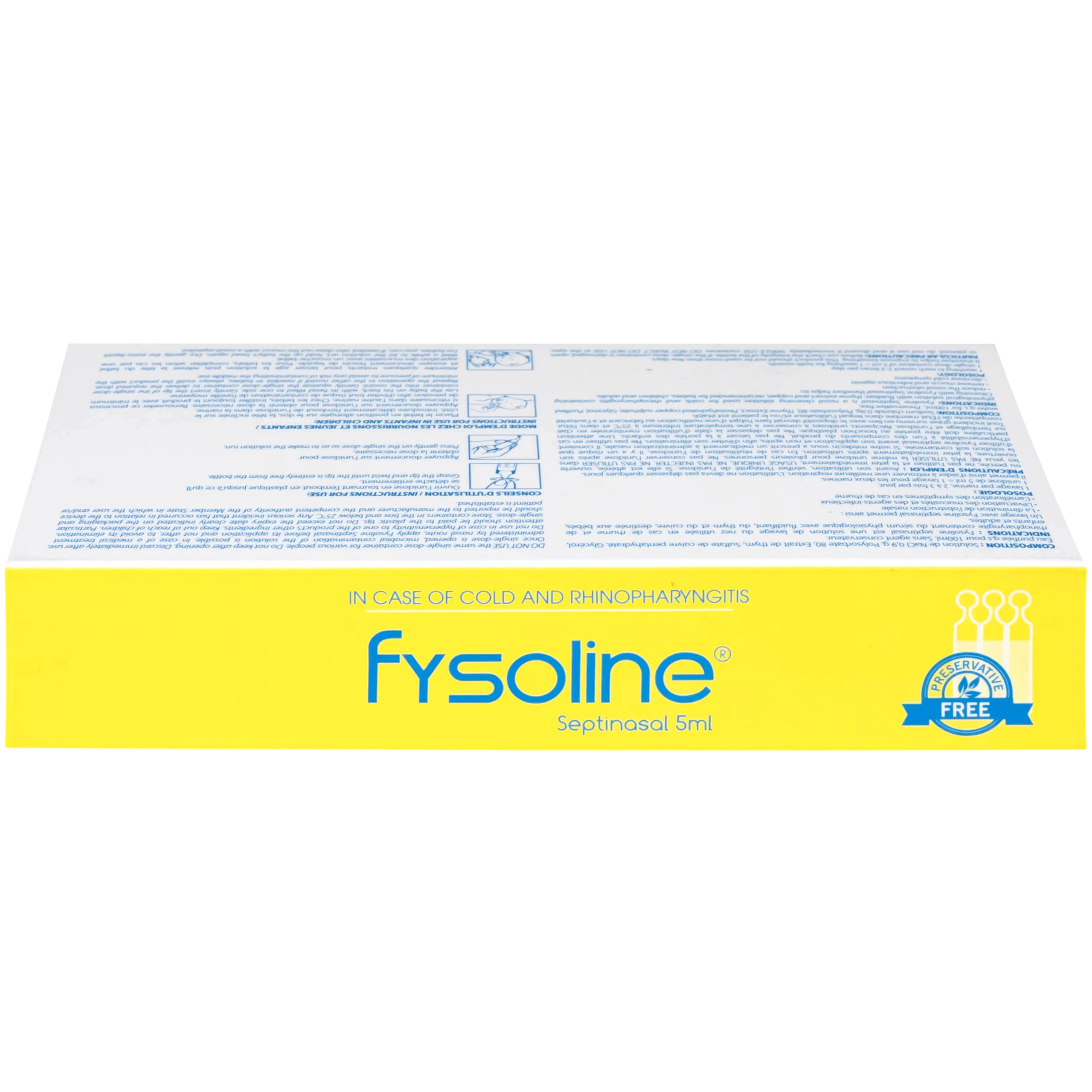 Nước muối sinh lý Fysoline Septinasal (20 ống x 5ml) giúp giảm sổ mũi, viêm mũi, nghẹt mũi, dùng được cho trẻ sơ sinh