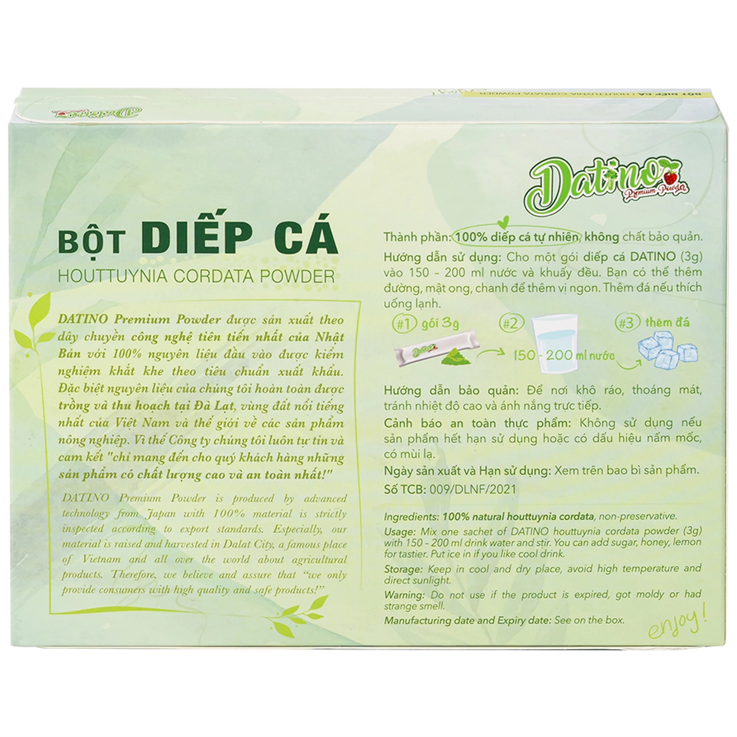 Bột Diếp Cá Nguyên Chất Datino (15 gói x 3g)