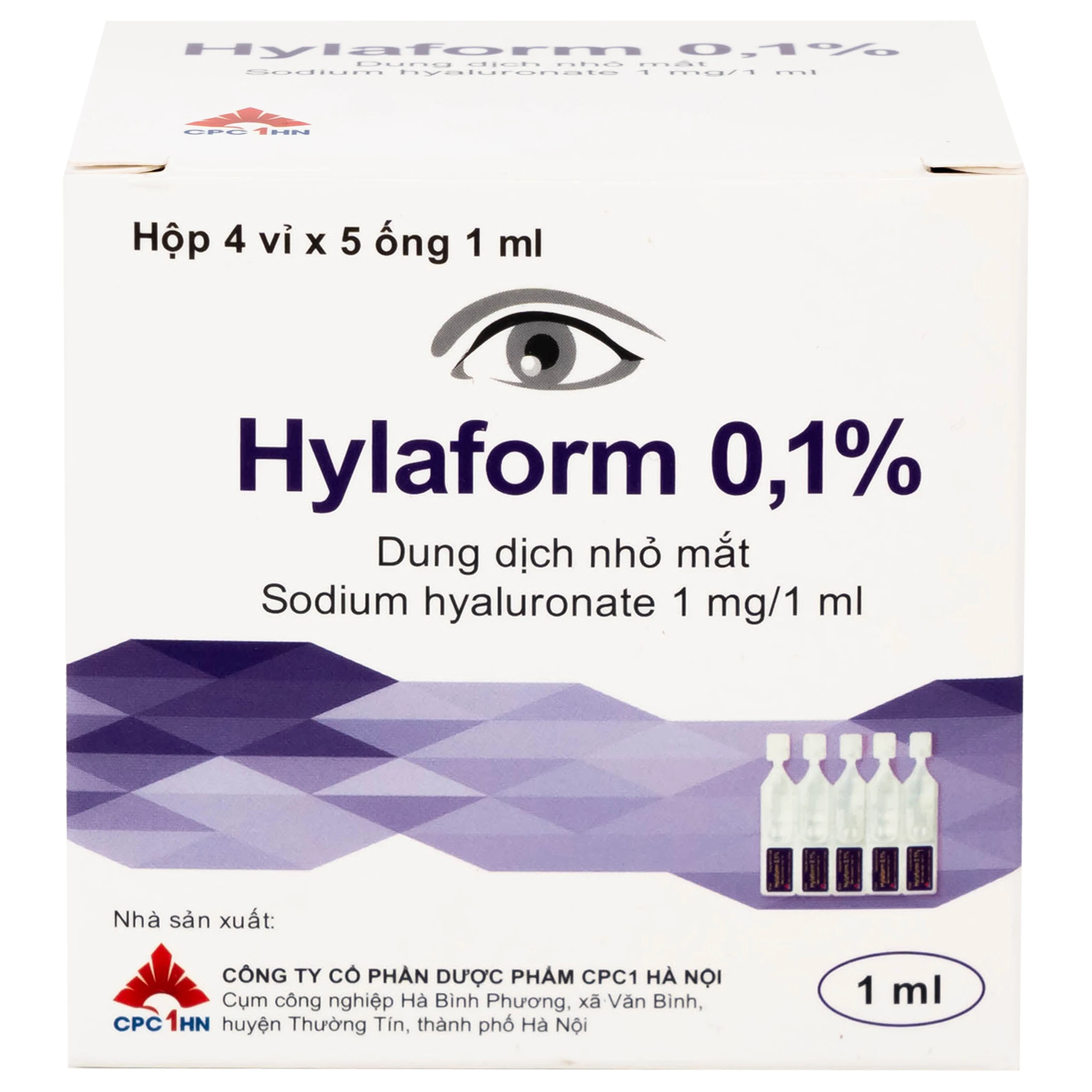 Thuốc nhỏ mắt Hylaform 0,1% CPC1HN điều trị triệu chứng khô mắt, rối loạn biểu mô giác mạc (4 vỉ x 5 ống)