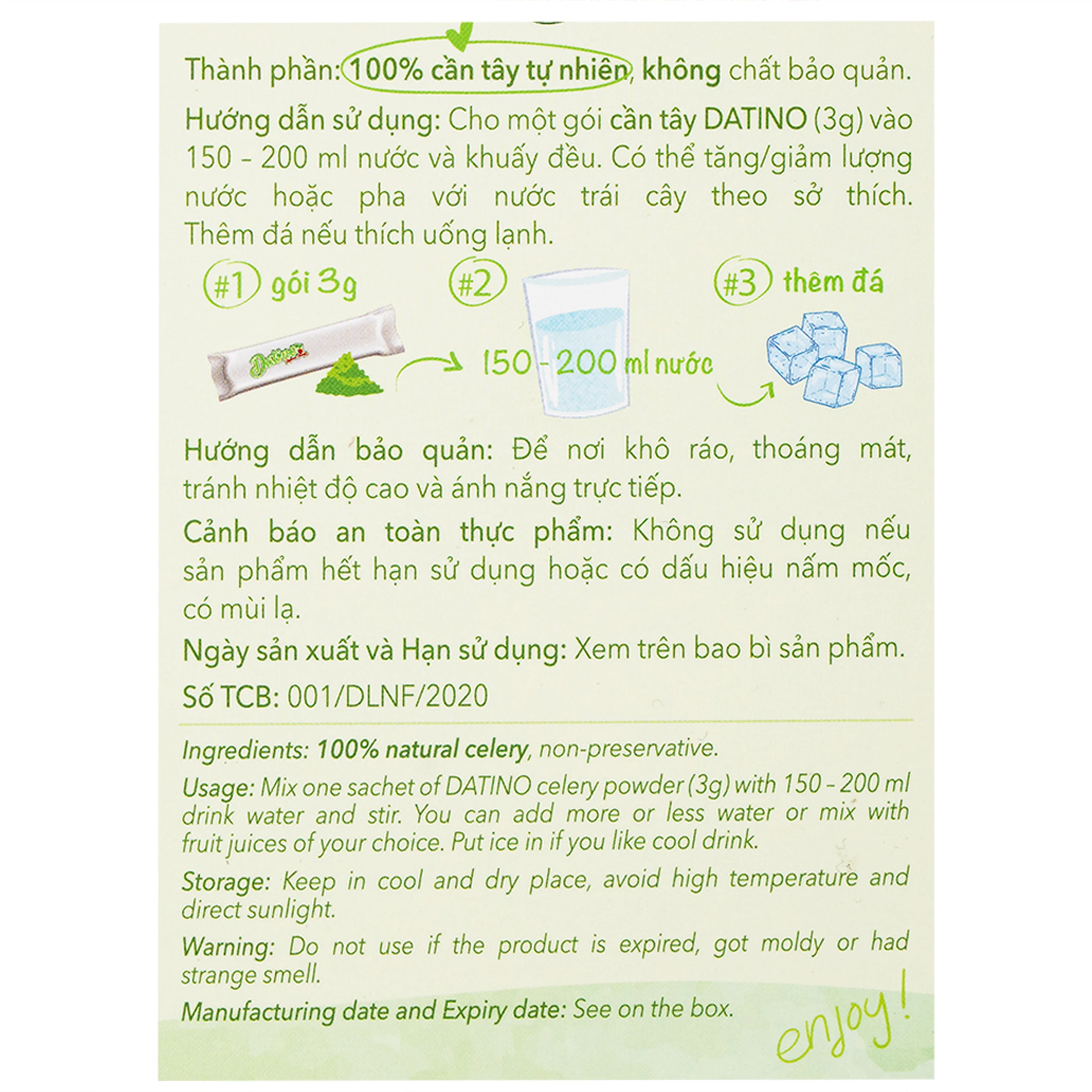 Bột Cần Tây nguyên chất Datino (3g x 15 gói)