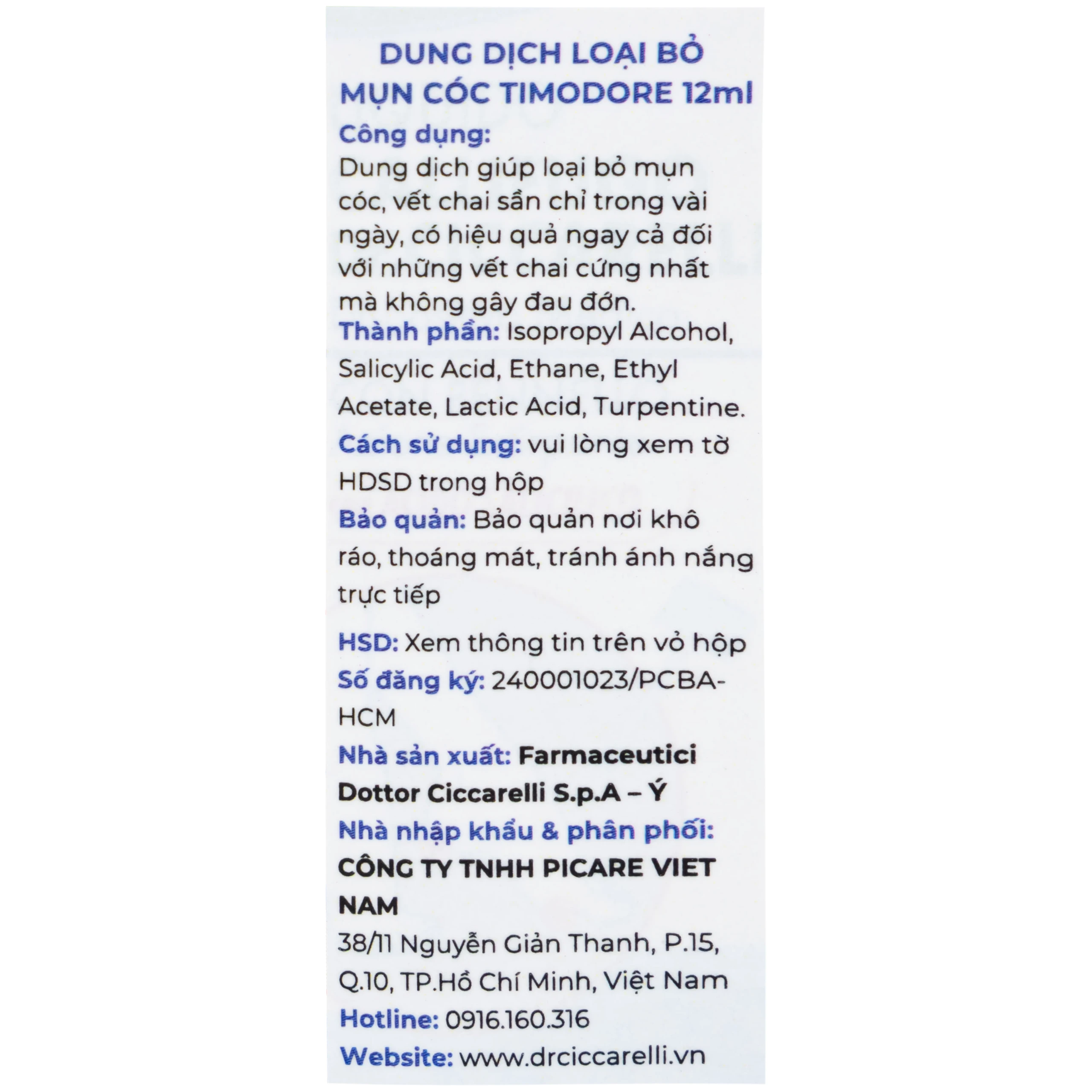 Dung dịch bôi mụn cóc Timodore 12ml hỗ trợ loại bỏ mụn cóc, vết chai sần