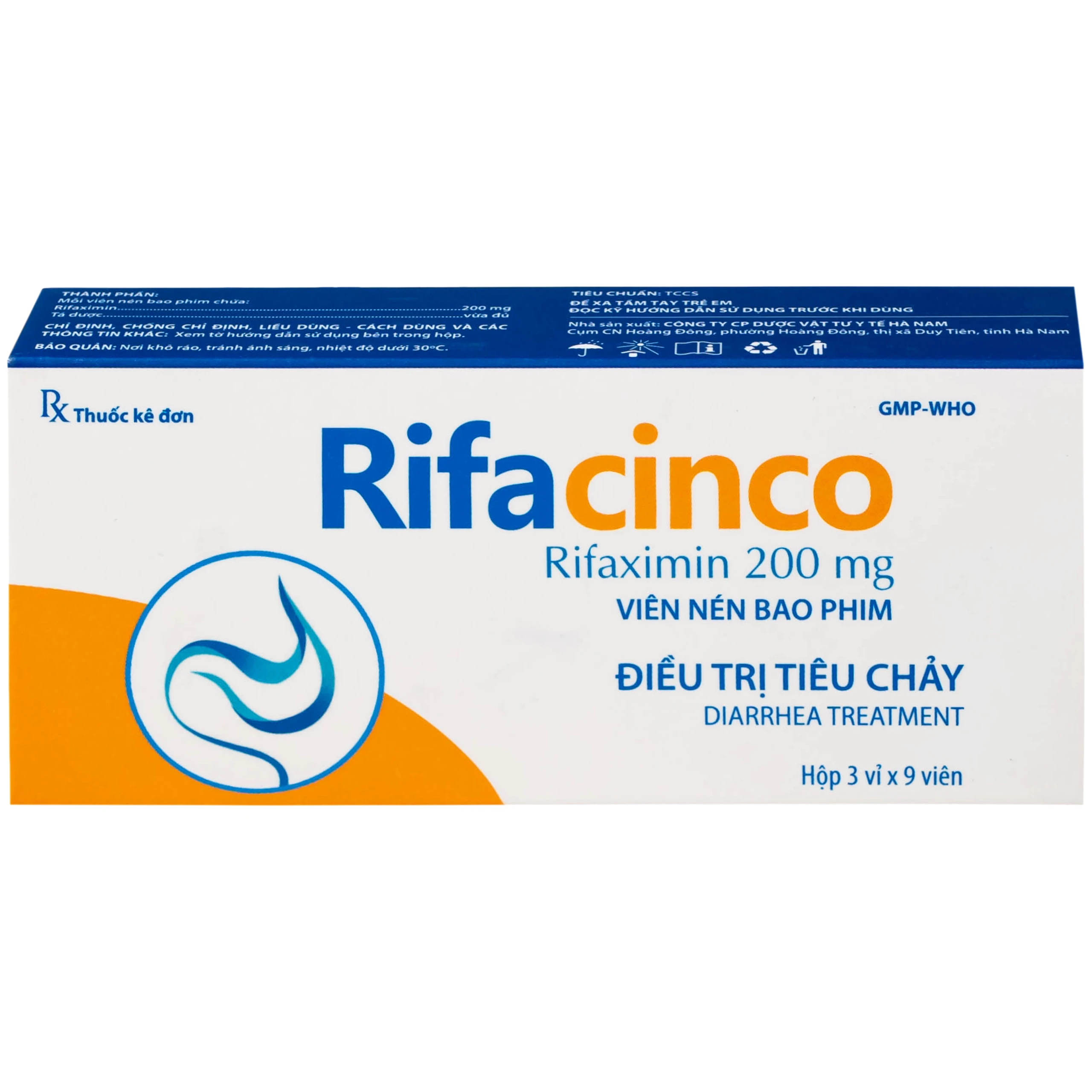 Thuốc Rifacinco 200mg Hà Nam điều trị tiêu chảy du lịch do E. coli không xâm nhập (3 vỉ x 9 viên)