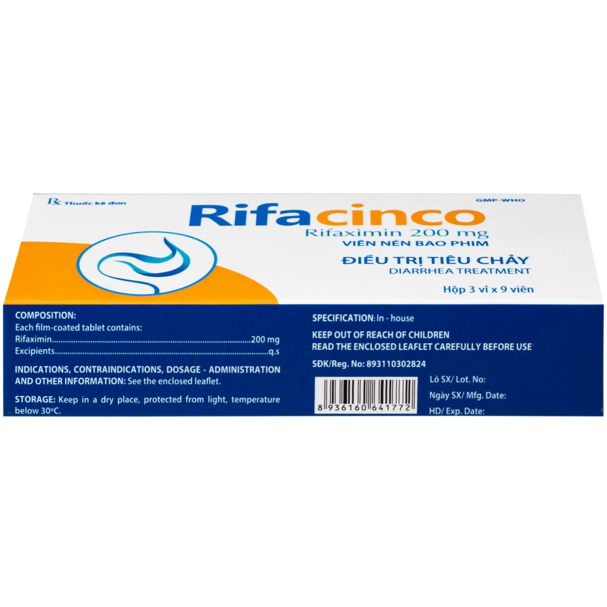 Thuốc Rifacinco 200mg Hà Nam điều trị tiêu chảy du lịch do E. coli không xâm nhập (3 vỉ x 9 viên)