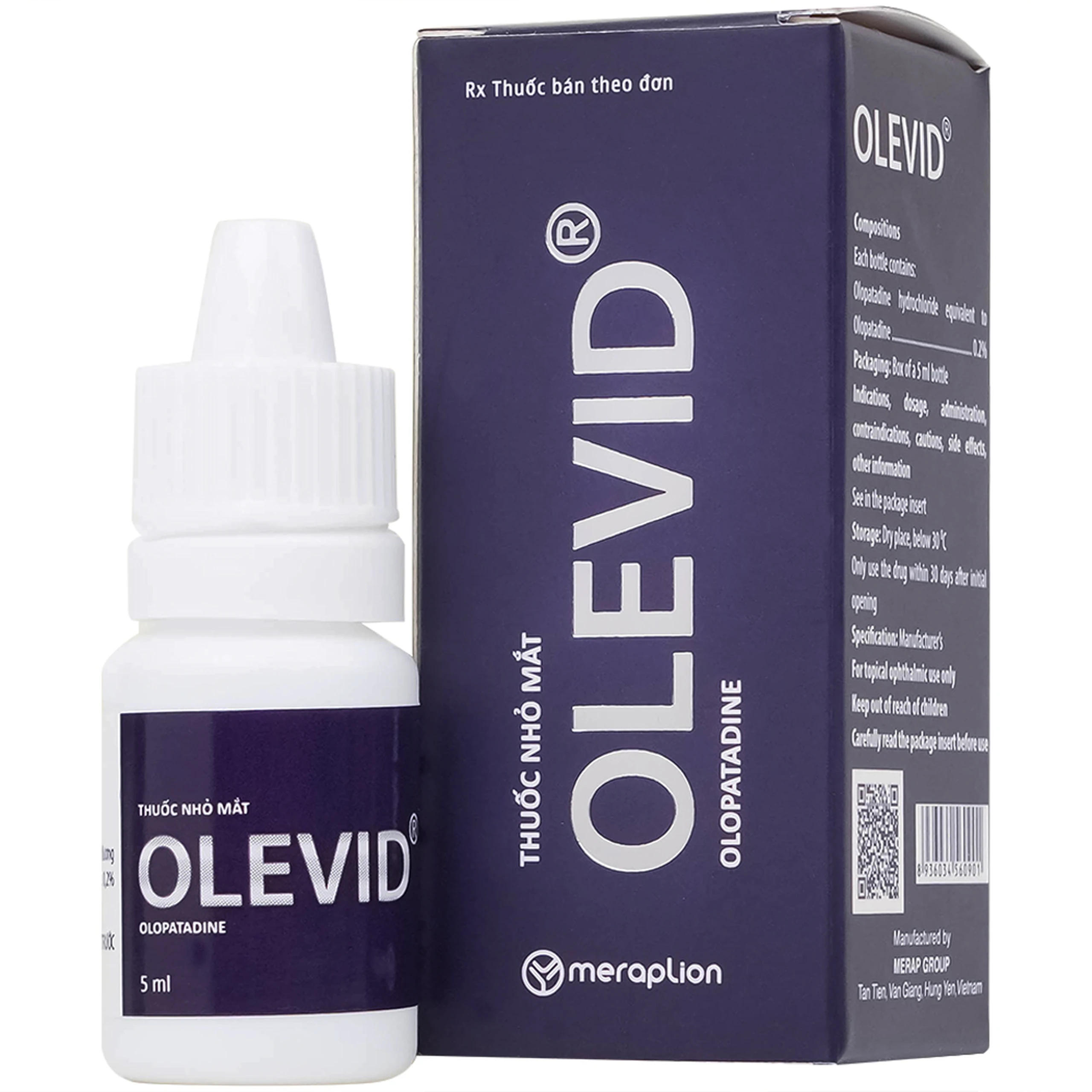 Thuốc nhỏ mắt Olevid Olopatadine 5ml Merap điều trị triệu chứng ngứa mắt của bệnh viêm kết mạc dị ứng