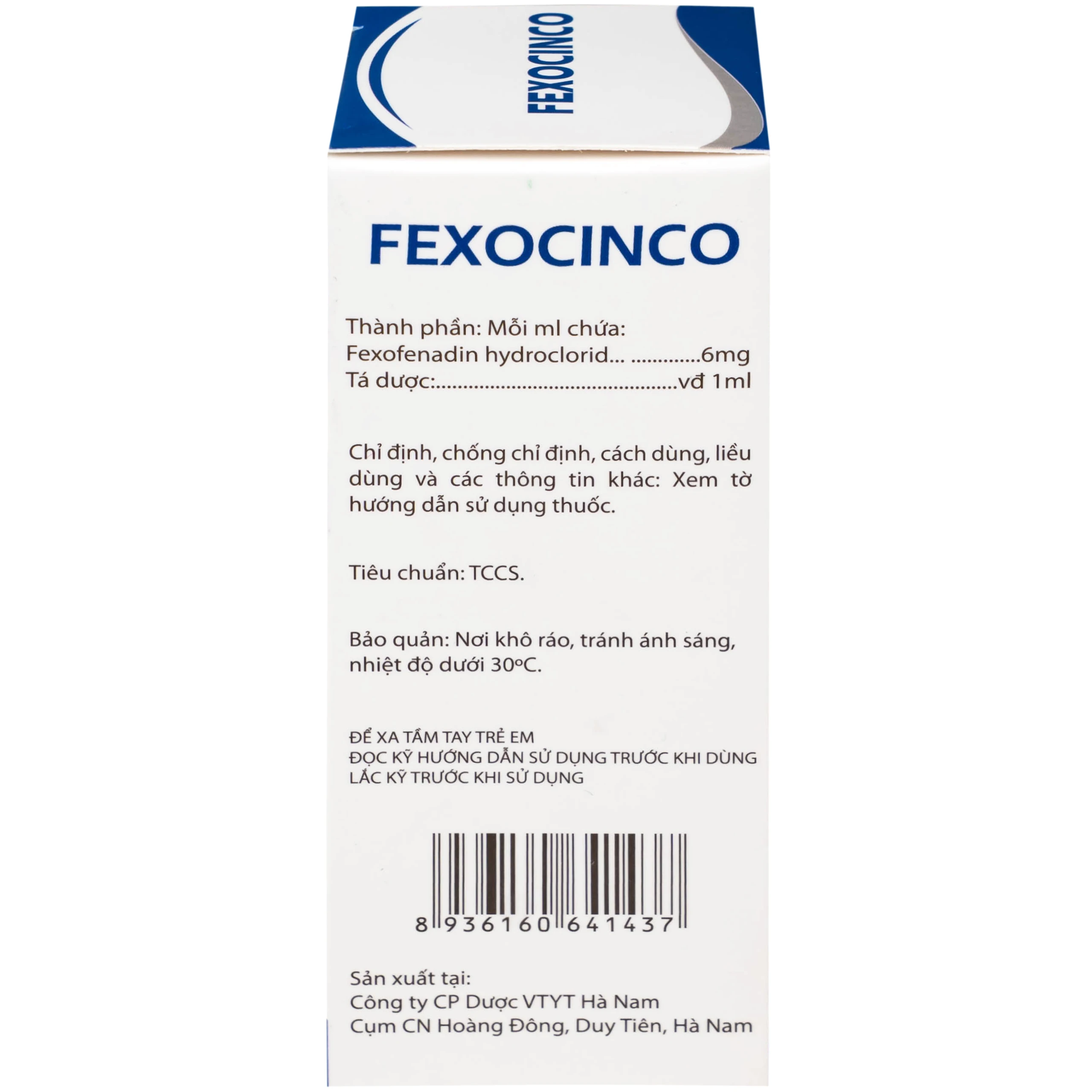 Thuốc Fexocinco 6mg Hà Nam điều trị triệu chứng viêm mũi dị ứng theo mùa và mày đay mạn tính (60ml)
