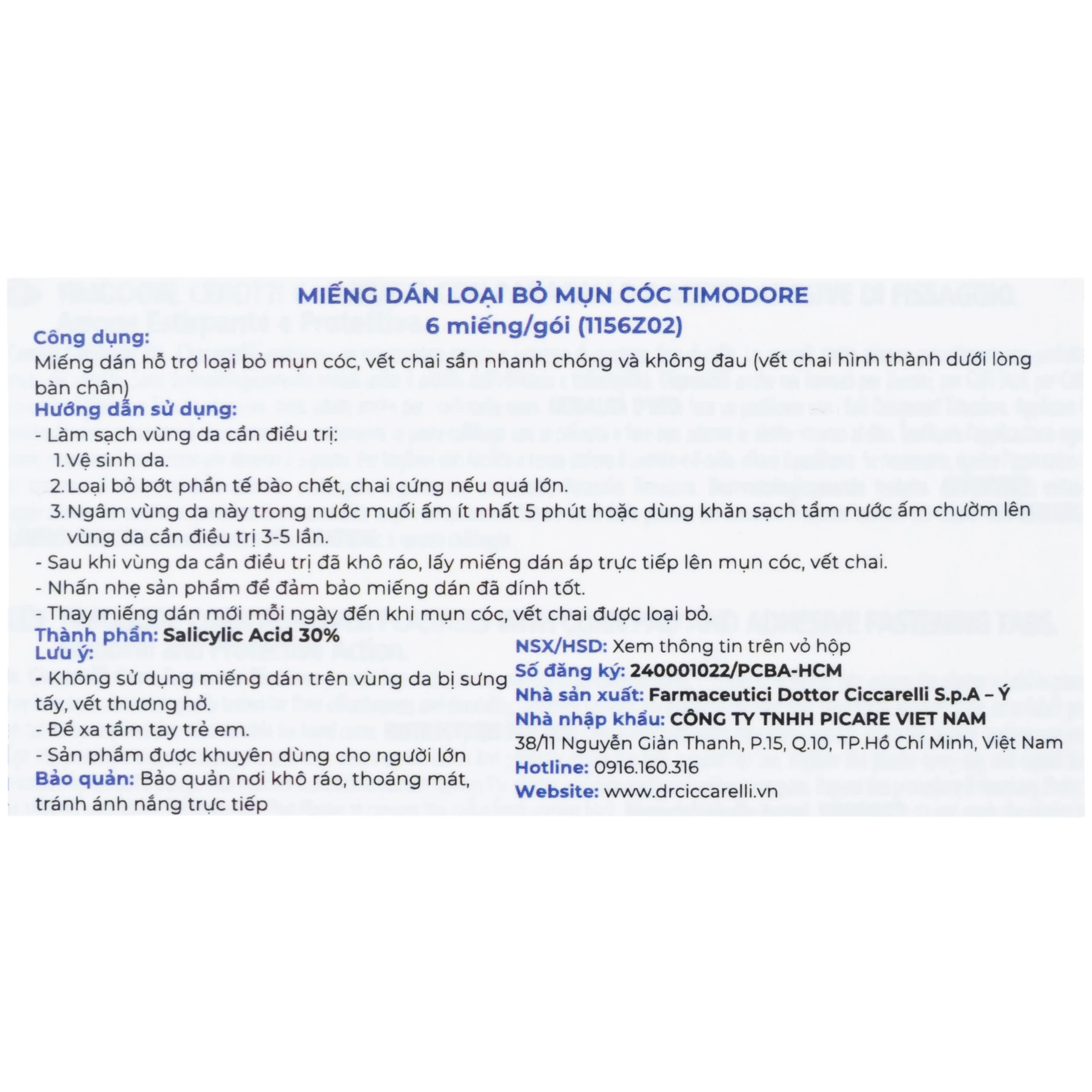 Miếng dán loại bỏ mụn cóc, vết chai Timodore (6 miếng)