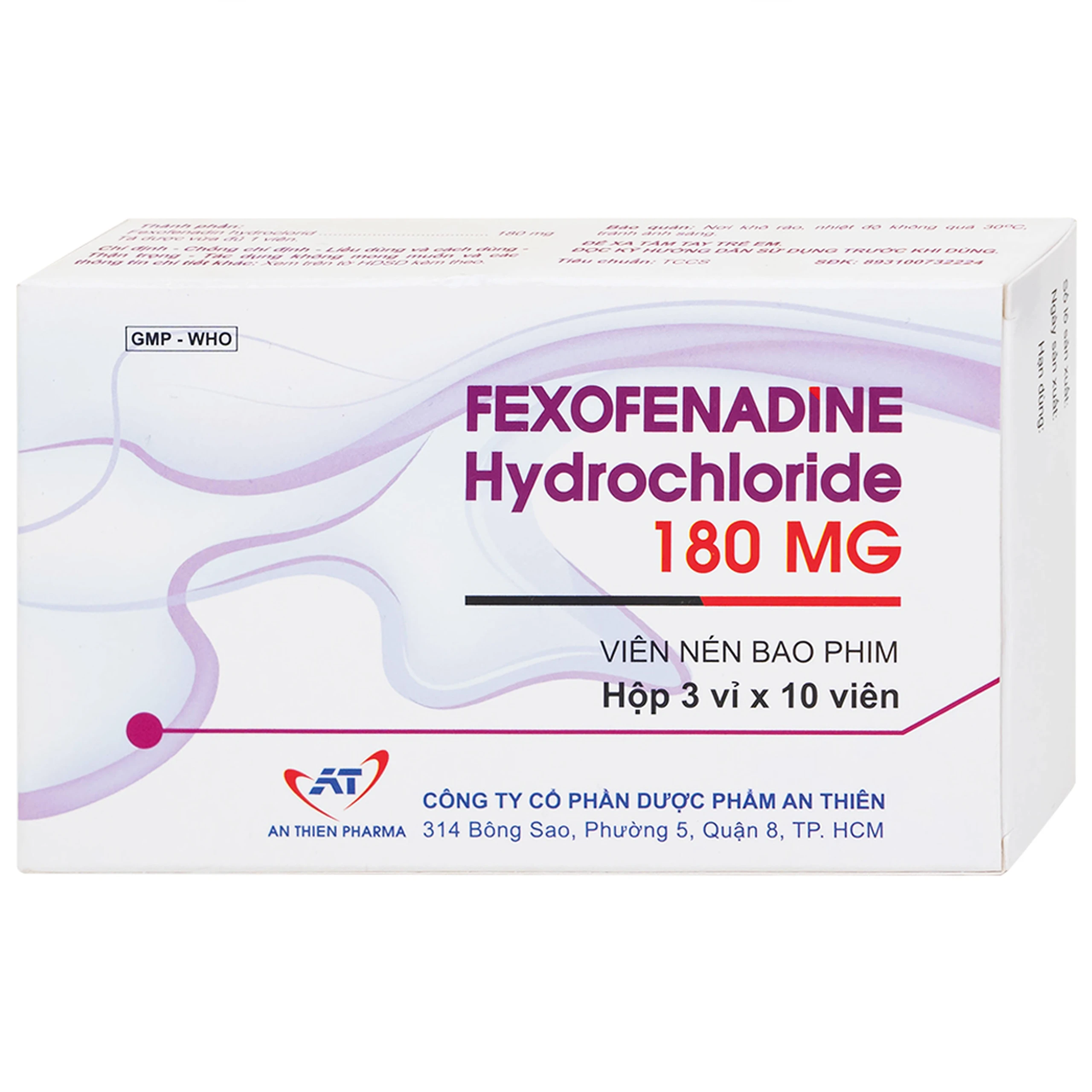 Thuốc Fexofenadine Hydrochloride 180mg An Thiên điều trị viêm mũi dị ứng theo mùa (3 vỉ x 10 viên)