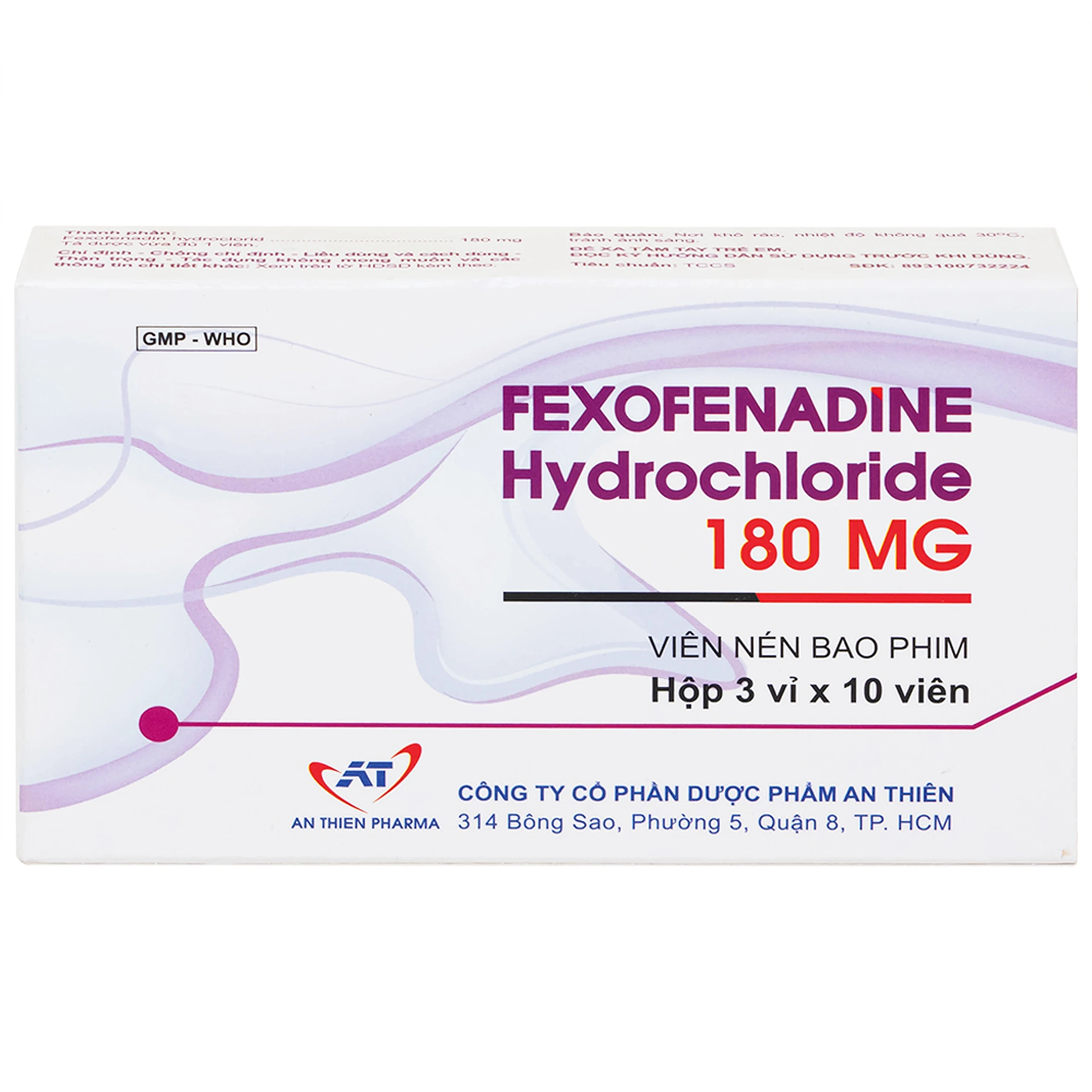 Thuốc Fexofenadine Hydrochloride 180mg An Thiên điều trị viêm mũi dị ứng theo mùa (3 vỉ x 10 viên)
