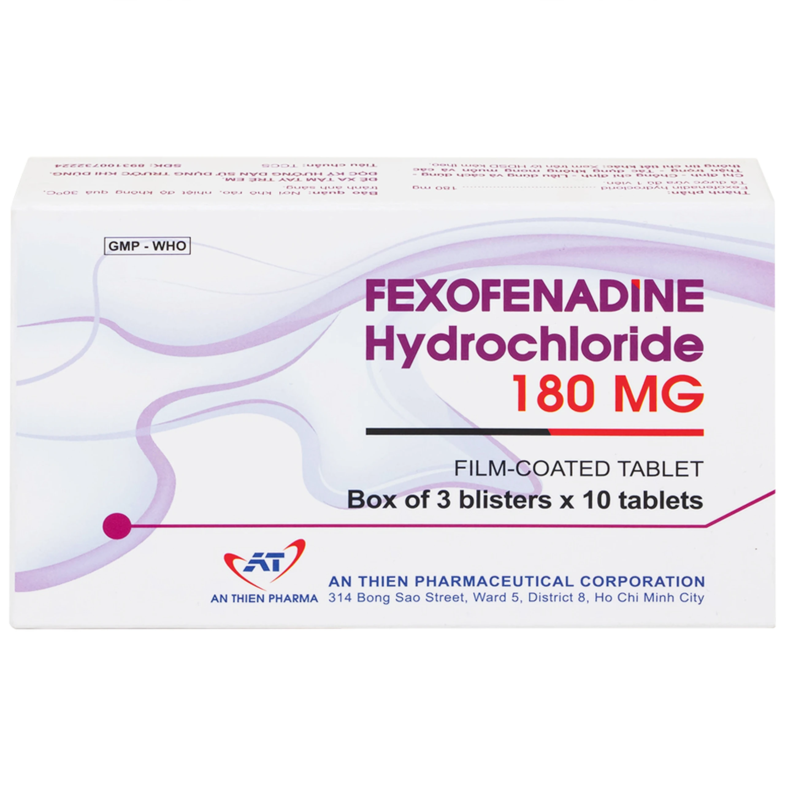 Thuốc Fexofenadine Hydrochloride 180mg An Thiên điều trị viêm mũi dị ứng theo mùa (3 vỉ x 10 viên)