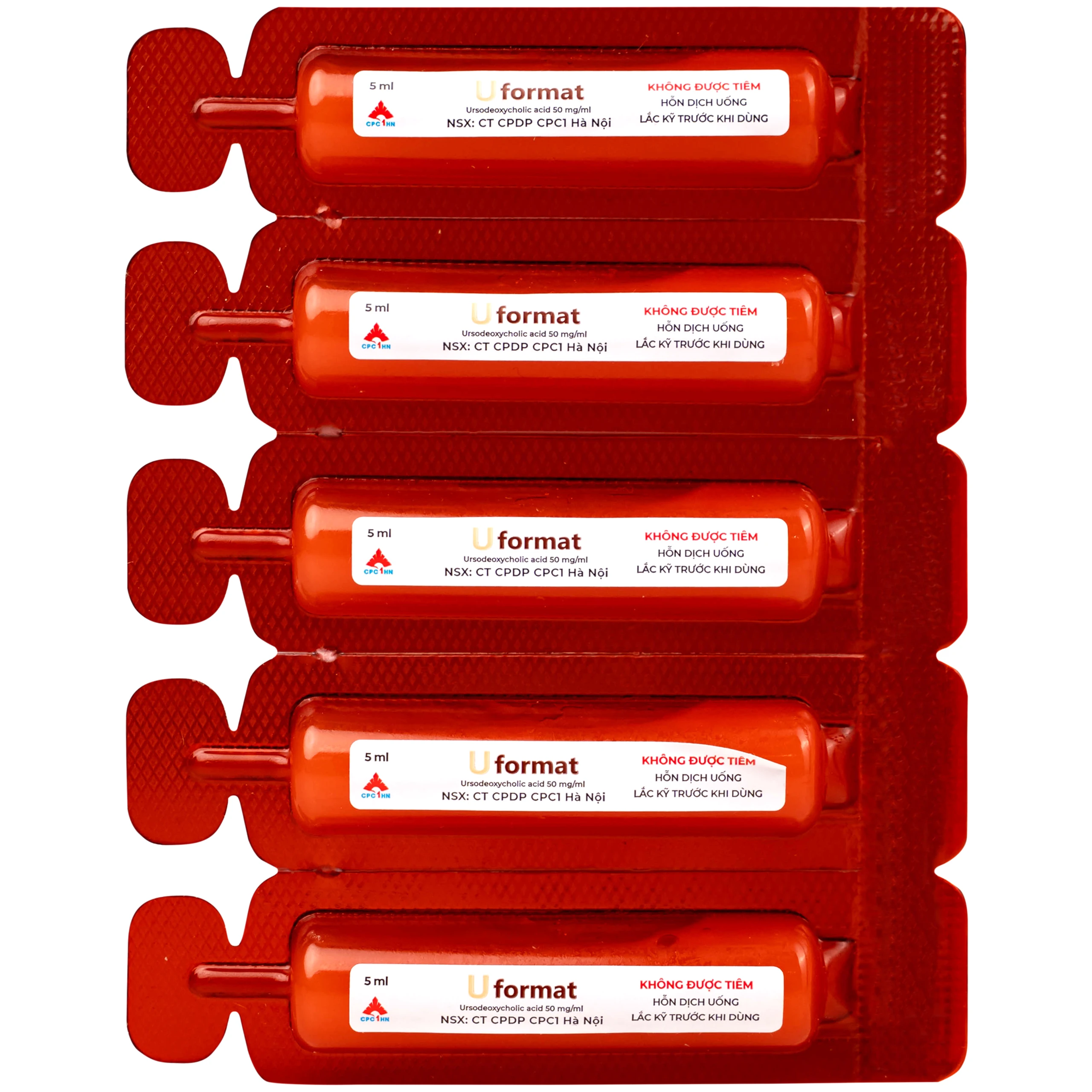Thuốc Uformat 50mg CPC1HN điều trị xơ gan mật nguyên phát và giúp hoà tan sỏi mật (20 ống x 5ml)