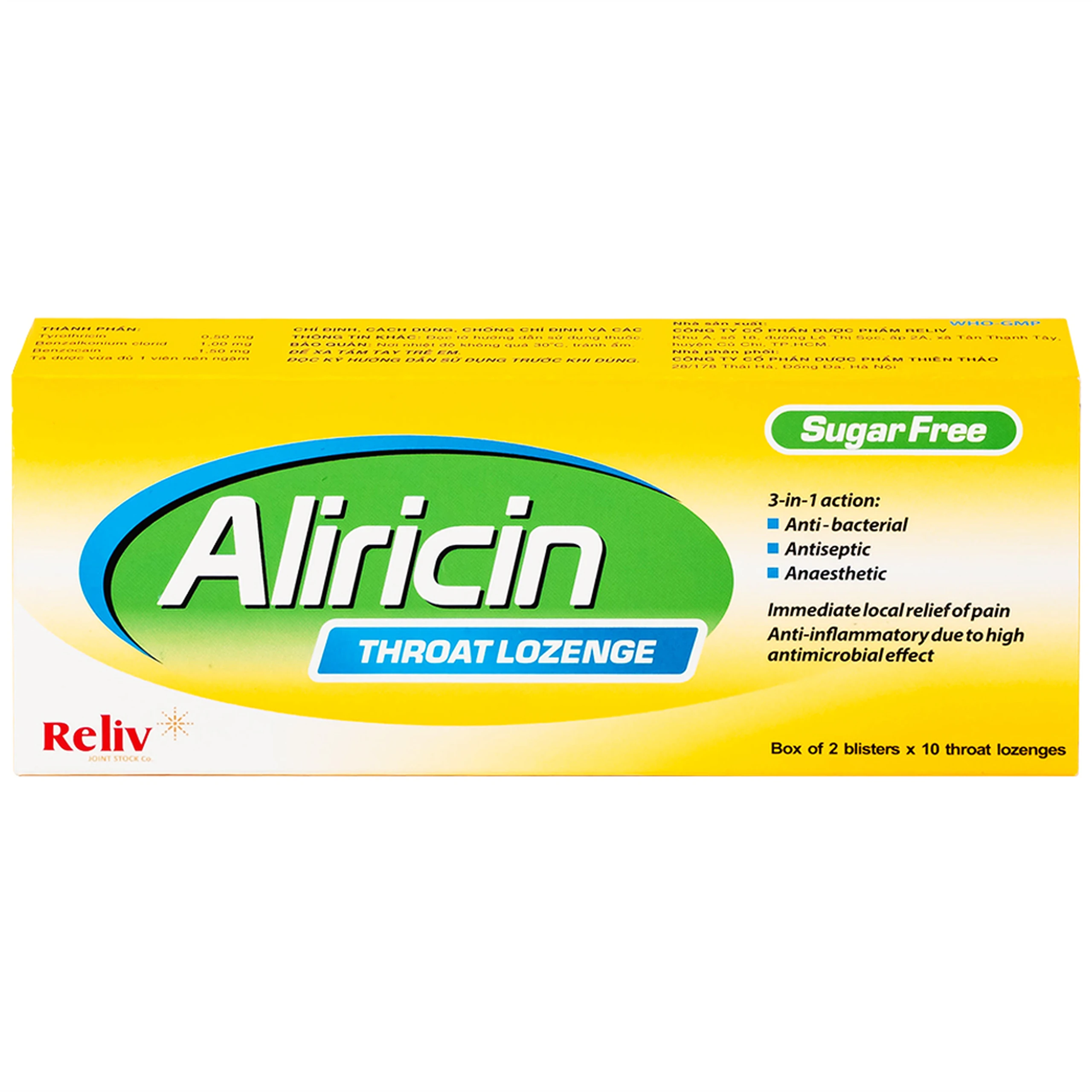 Thuốc Aricicin Reliv điều trị viêm họng, viêm amidan, viêm miệng, viêm hầu (2 vỉ x 10 viên)