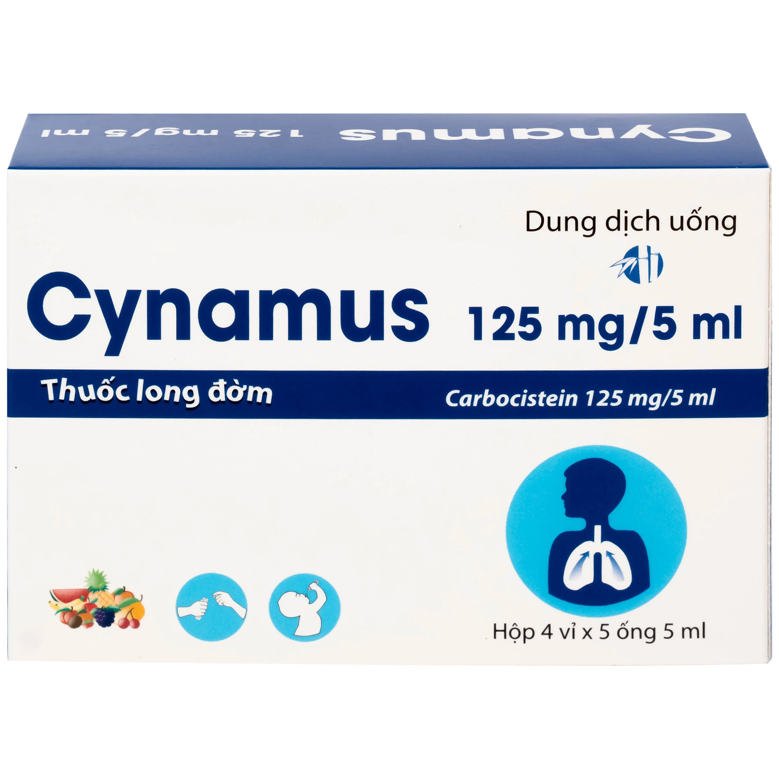 Dung dịch uống Cynamus 125mg/5ml CPC1HN dùng khi ho có đàm, tăng tiết nhiều đàm (4 vỉ x 5 ống)