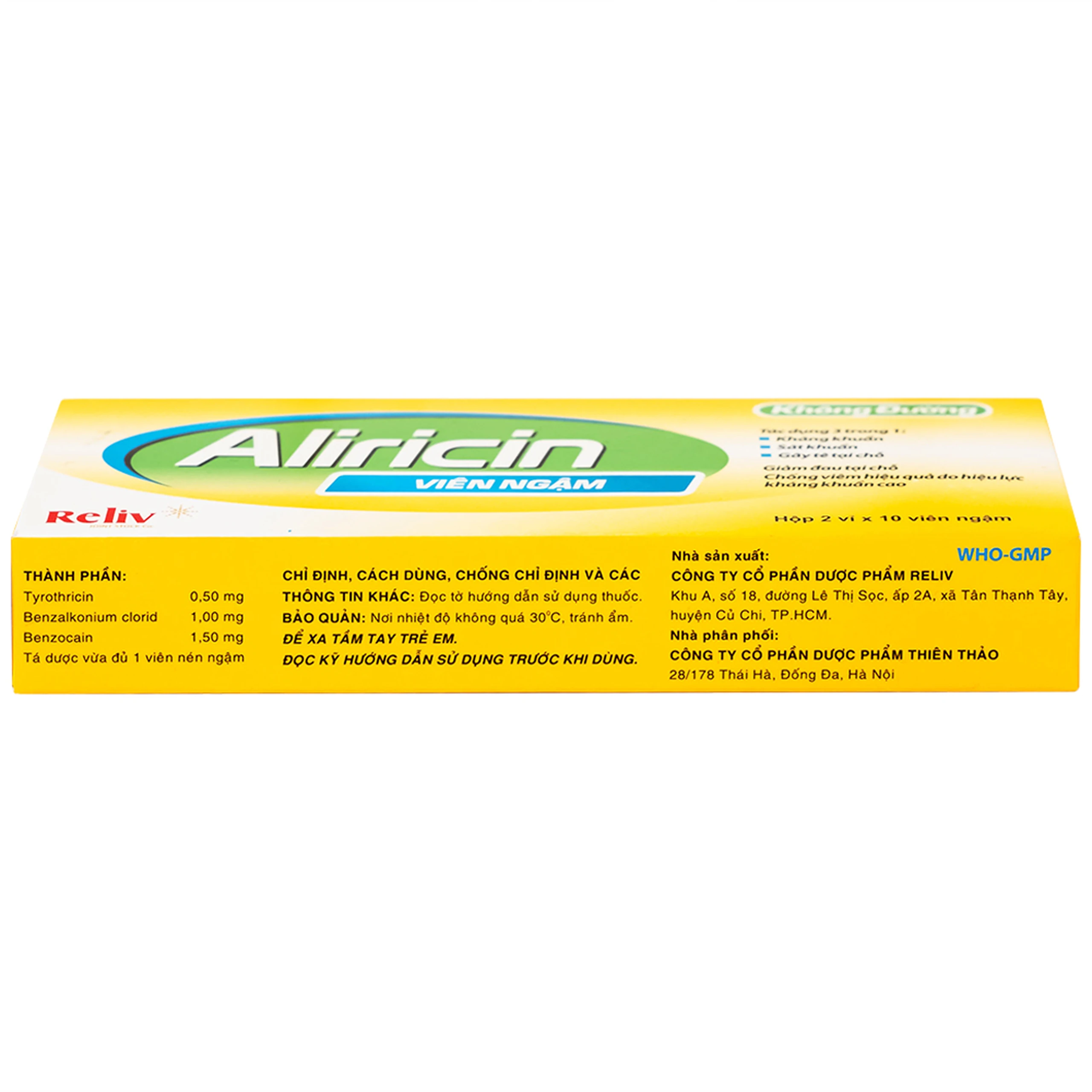 Thuốc Aricicin Reliv điều trị viêm họng, viêm amidan, viêm miệng, viêm hầu (2 vỉ x 10 viên)