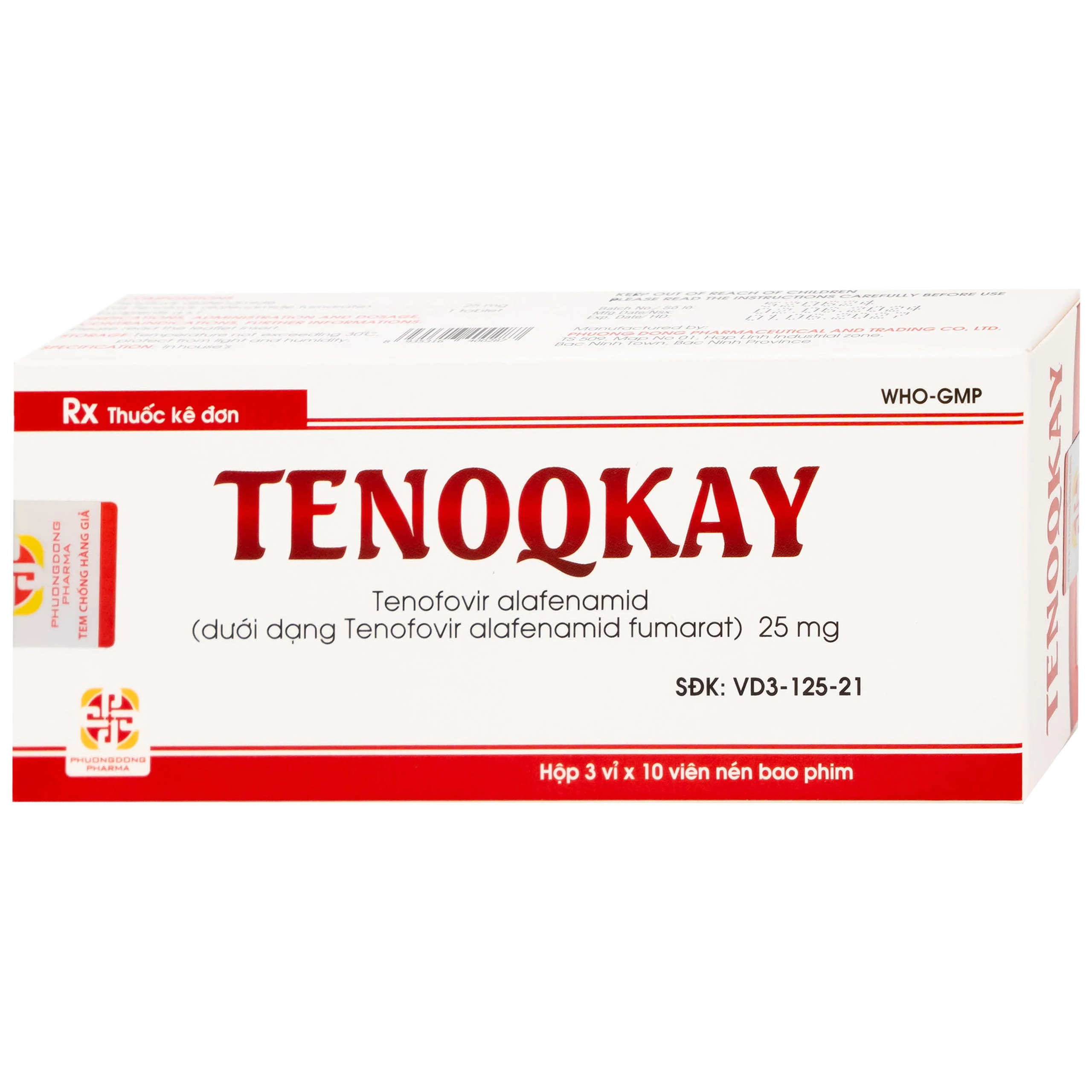 Thuốc Tenoqkay 25mg Phương Đông điều trị bệnh viêm gan siêu vi B mạn tính (3 vỉ x 10 viên)