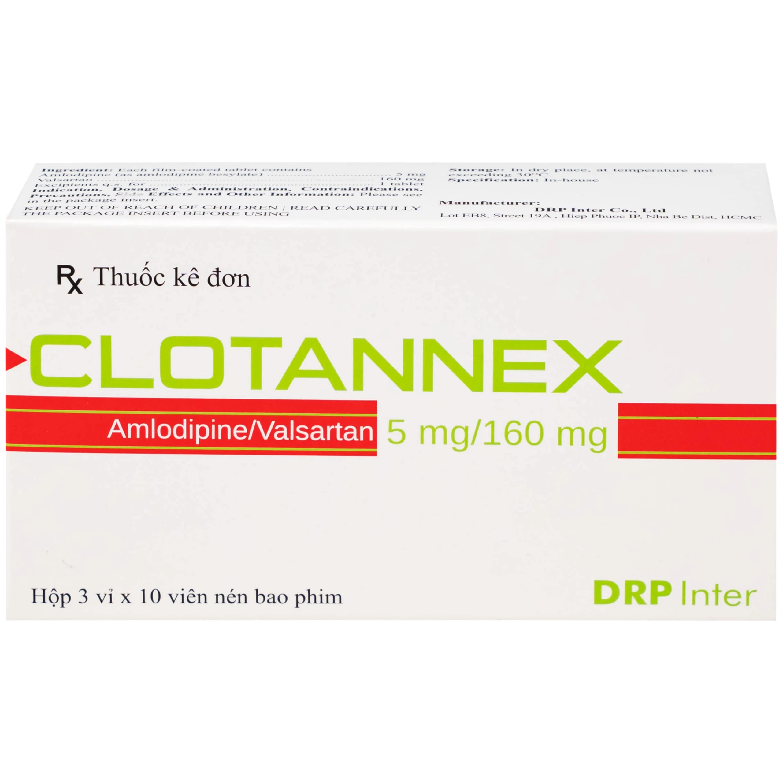 Thuốc Clotannex 5/160mg DRP Inter điều trị tăng huyết áp vô căn (3 vỉ x 10 viên)