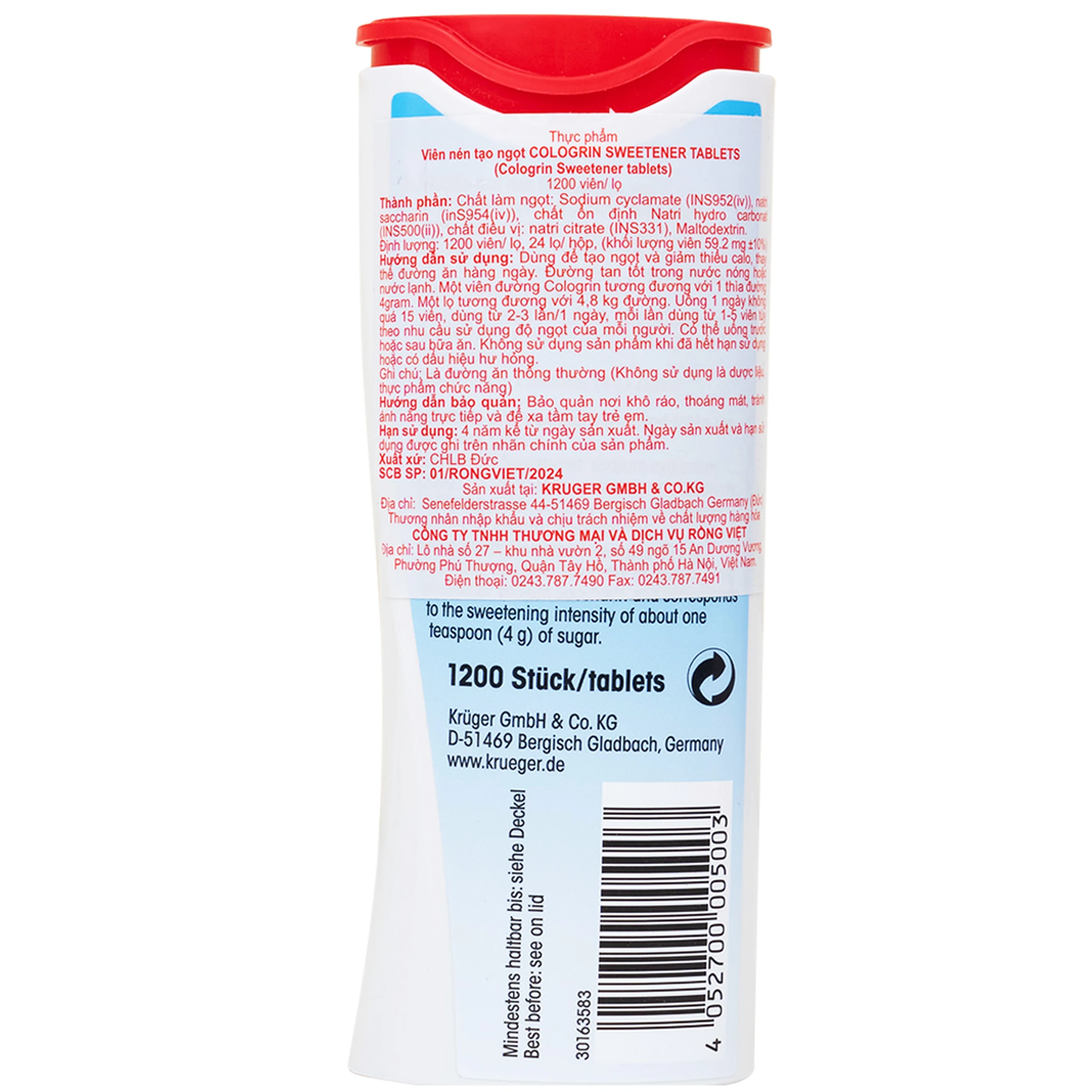Đường Ăn Kiêng Cologrin Kruger (1200 viên)