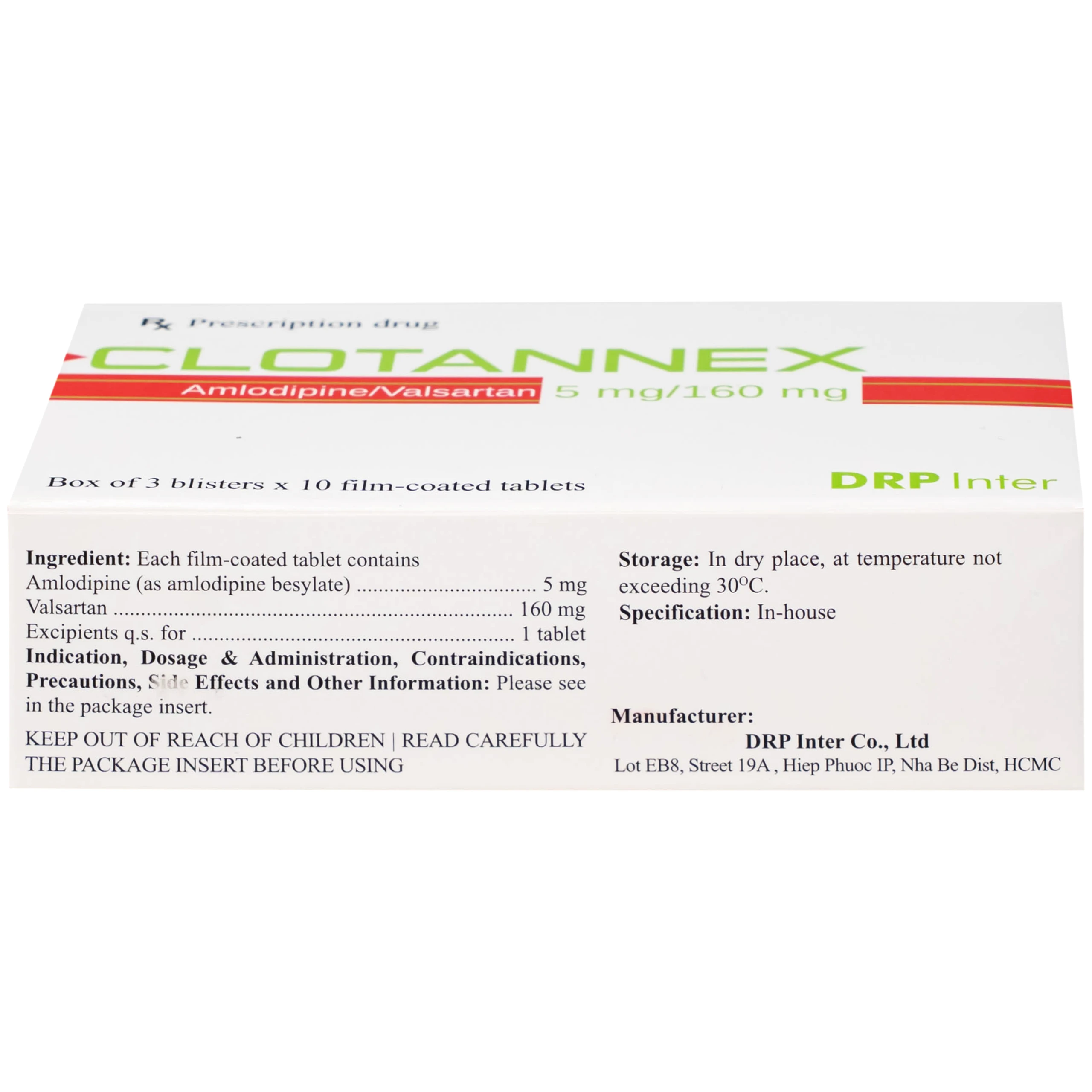 Thuốc Clotannex 5/160mg DRP Inter điều trị tăng huyết áp vô căn (3 vỉ x 10 viên)