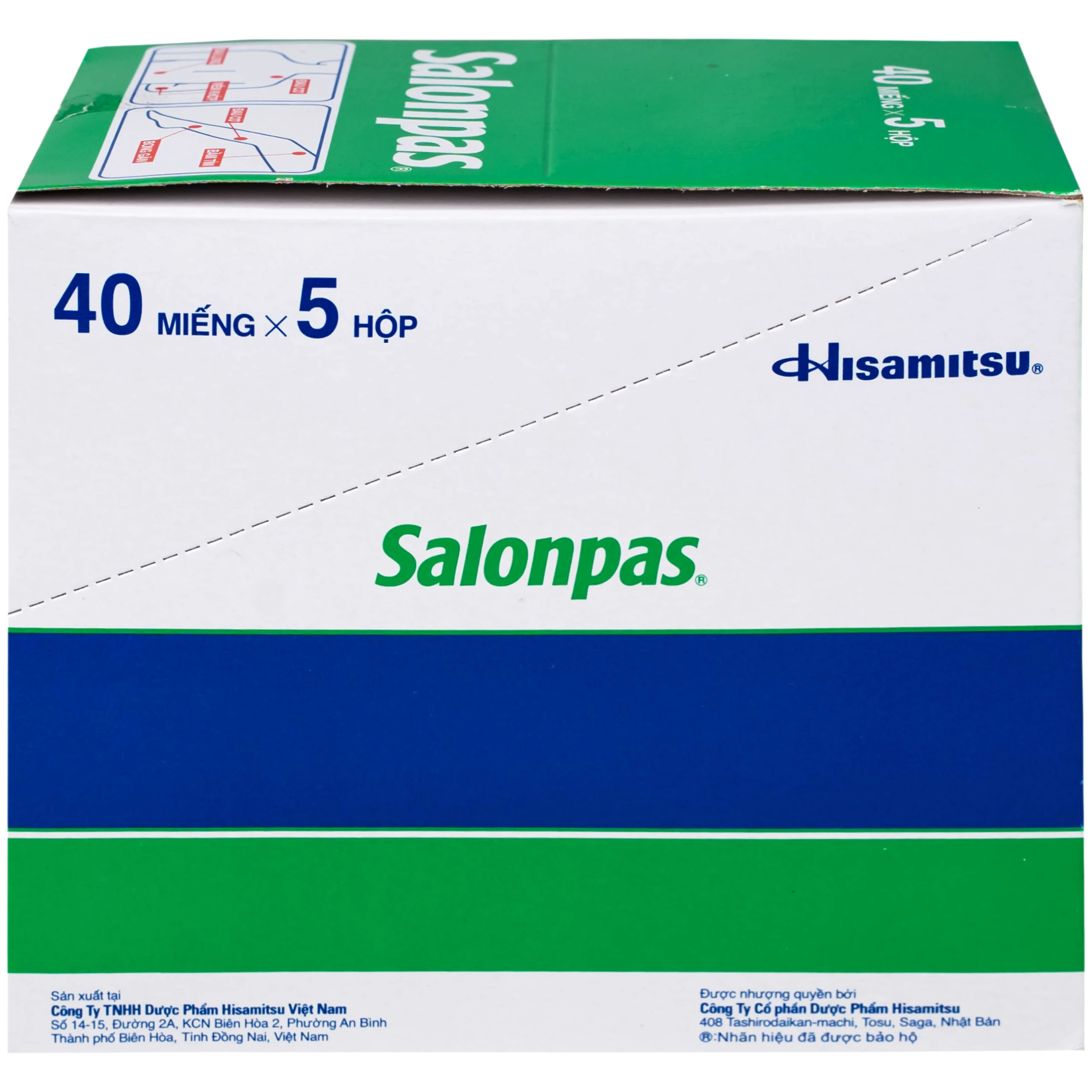 Thuốc Salonpas 6.5cm x 4.2cm Hisamitsu hỗ trợ giảm đau, kháng viêm (5 hộp x 4 gói)