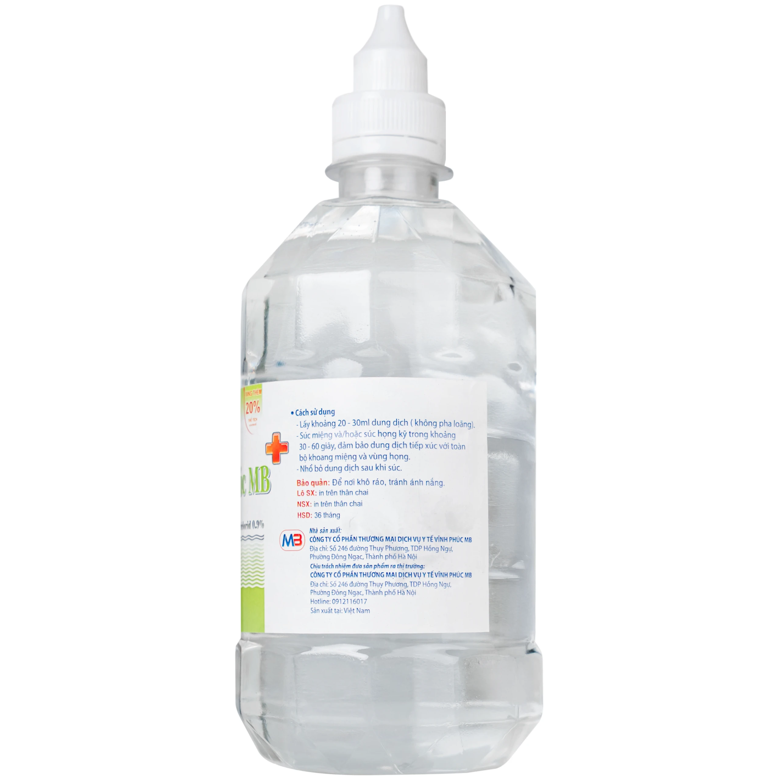 Nước muối Vĩnh Phúc Smiles 600ml natri clorid 0.9 giúp làm sạch răng, khử mùi hôi miệng