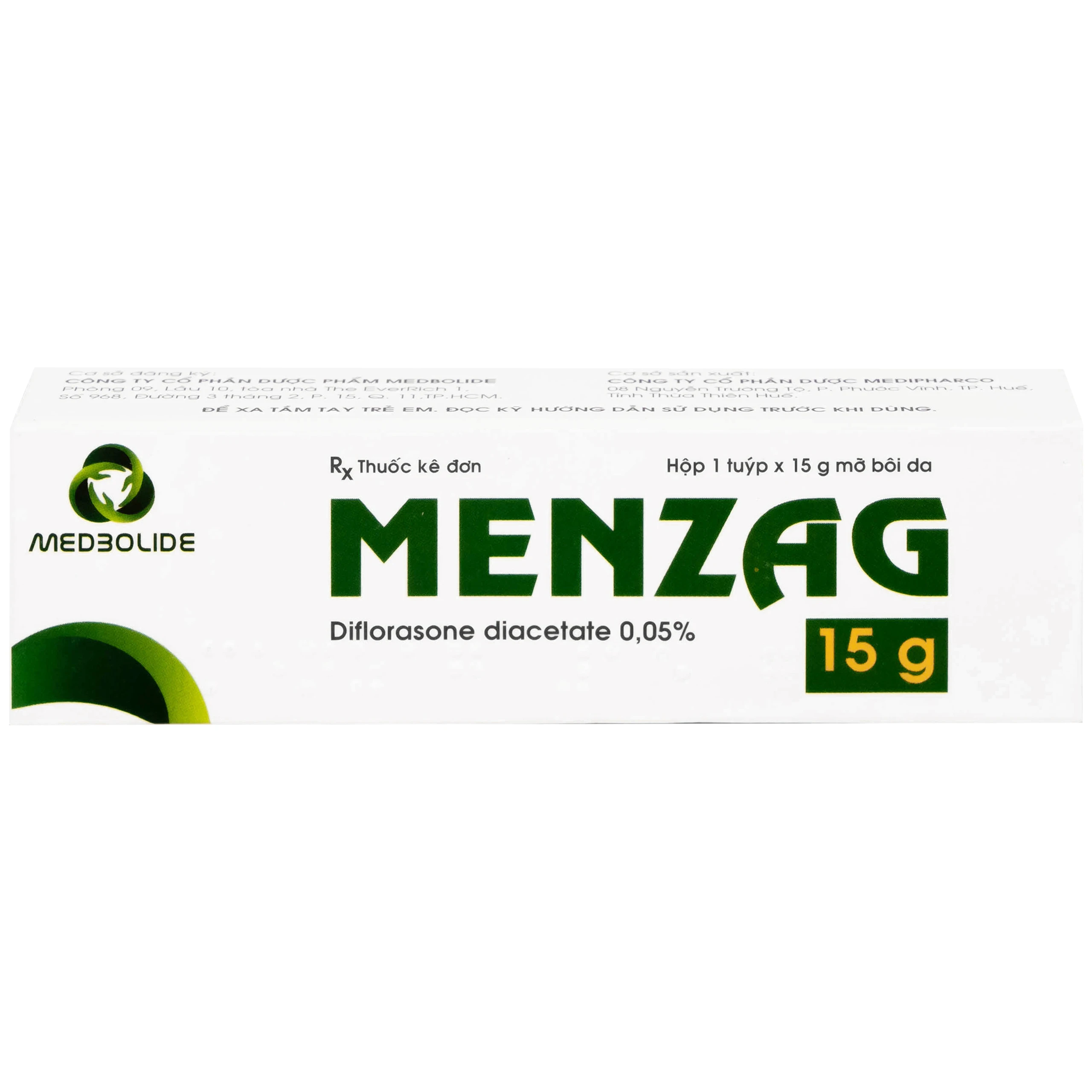 Thuốc mỡ bôi da Menzag 0.05% Medbolide giảm tình trạng viêm và ngứa của bệnh da liễu