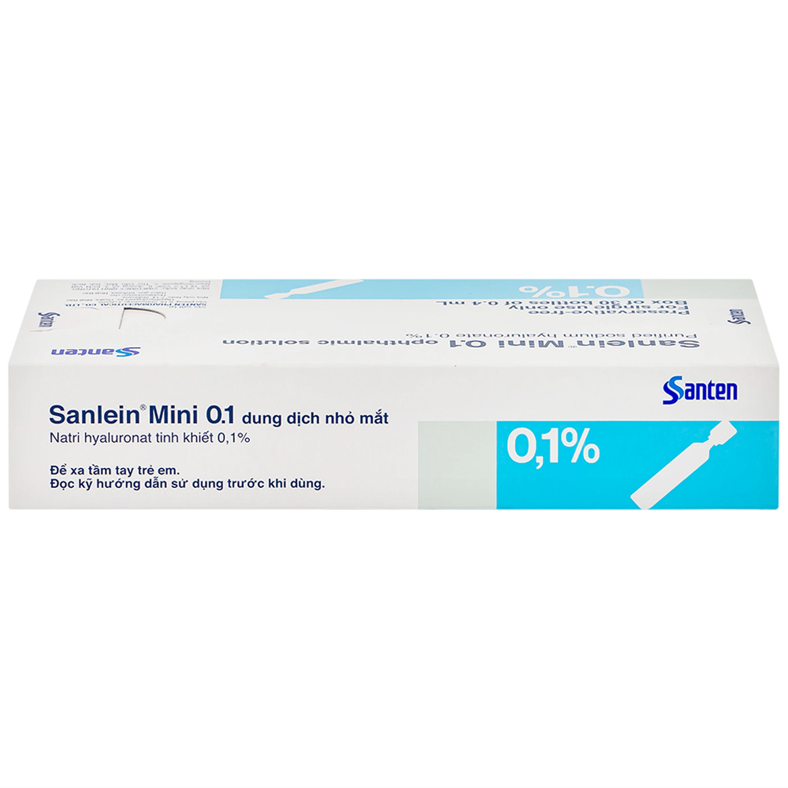 Thuốc nhỏ mắt Sanlein Mini 0.1% Santen hỗ trợ điều trị rối loạn biểu mô kết giác mạc (3 vỉ x 10 lọ x 0.4ml)