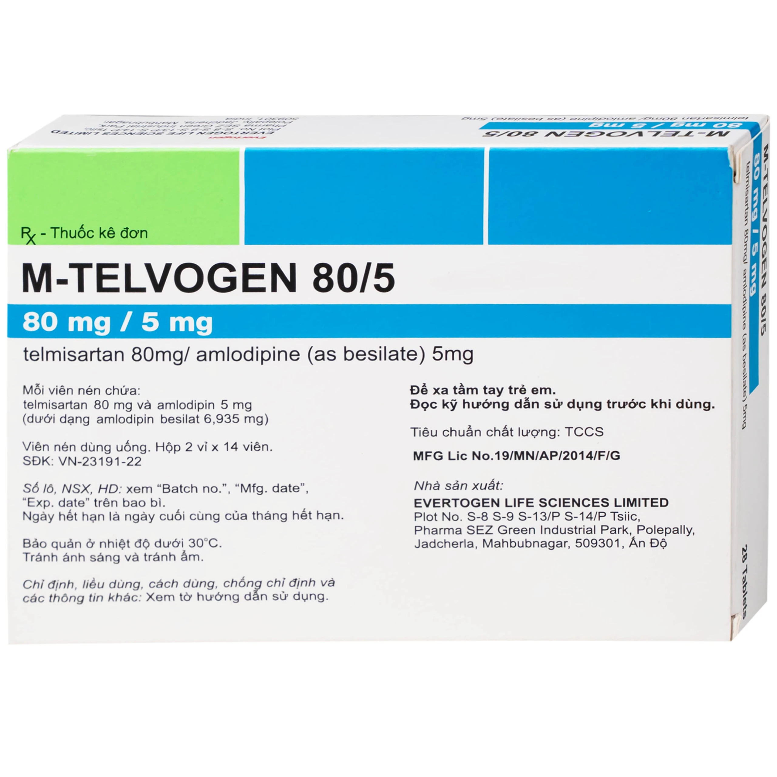 Thuốc M-Telvogen 80/5mg Evertogen điều trị tăng huyết áp đơn độc hoặc kết hợp với thuốc khác (2 vỉ x 14 viên)