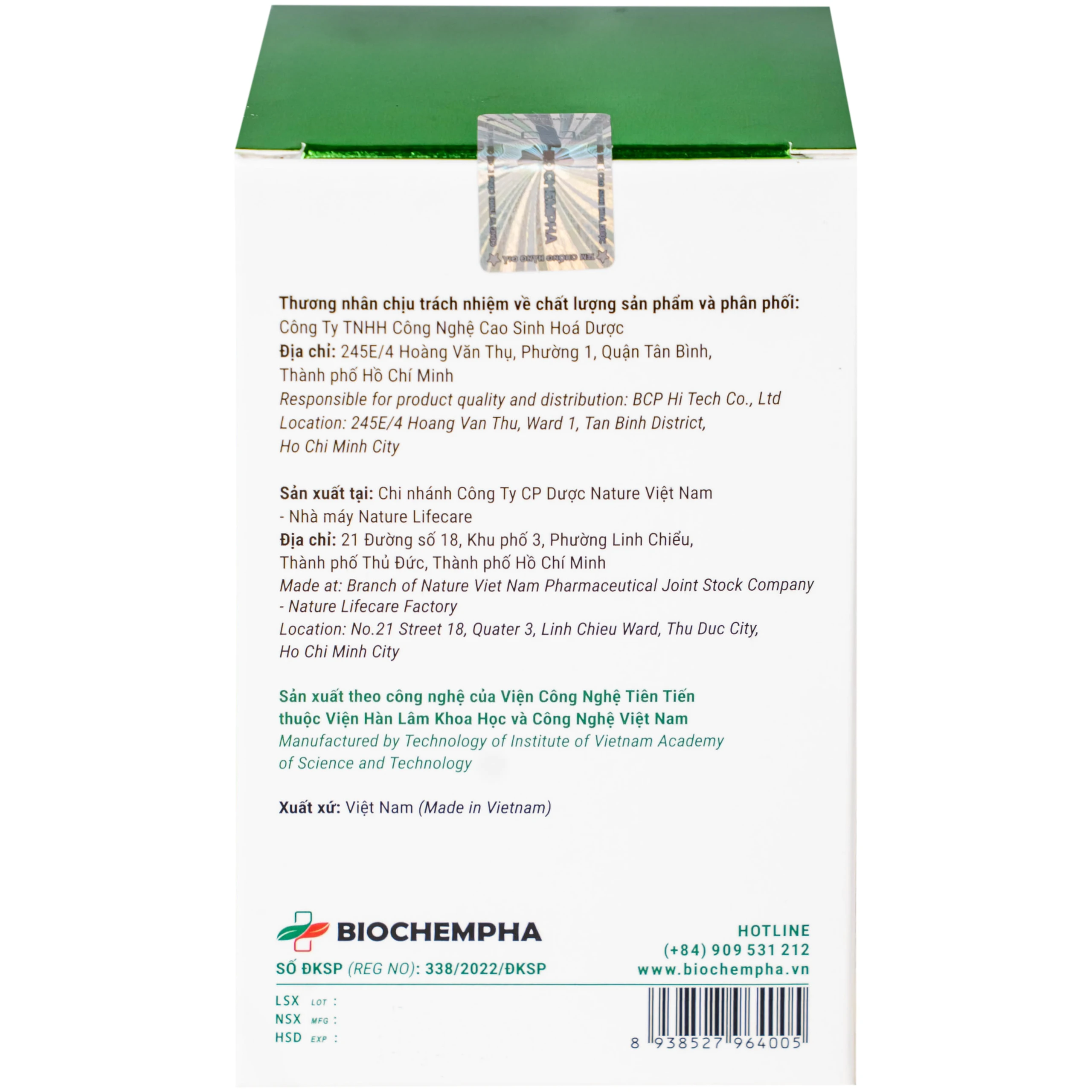 Viên uống giảm ho, giảm đờm, đau rát họng, viêm phế quản Nano Anpacov Biochempha (60 viên)