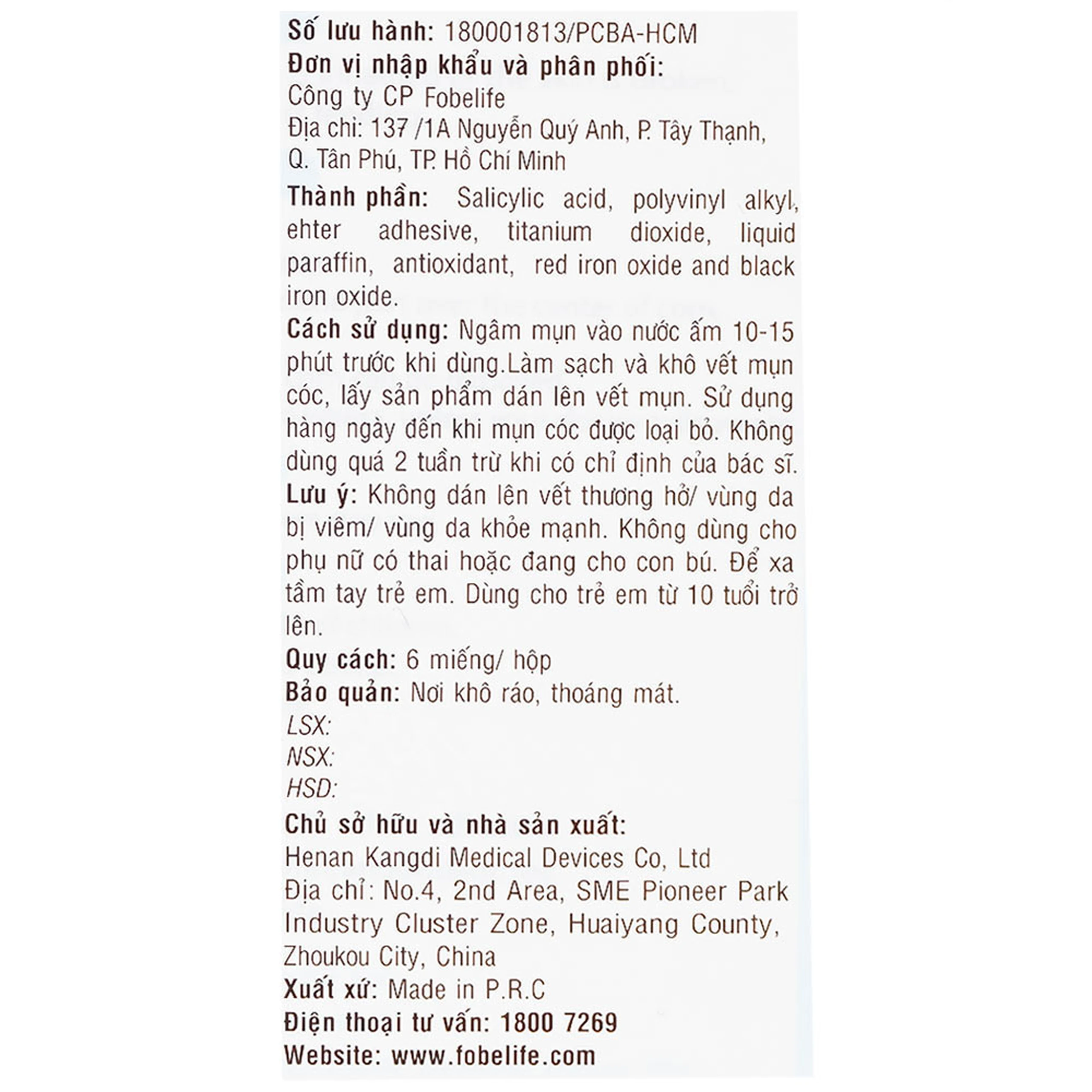 Miếng dán mụn cóc Kangdi Fobelife (6 miếng)