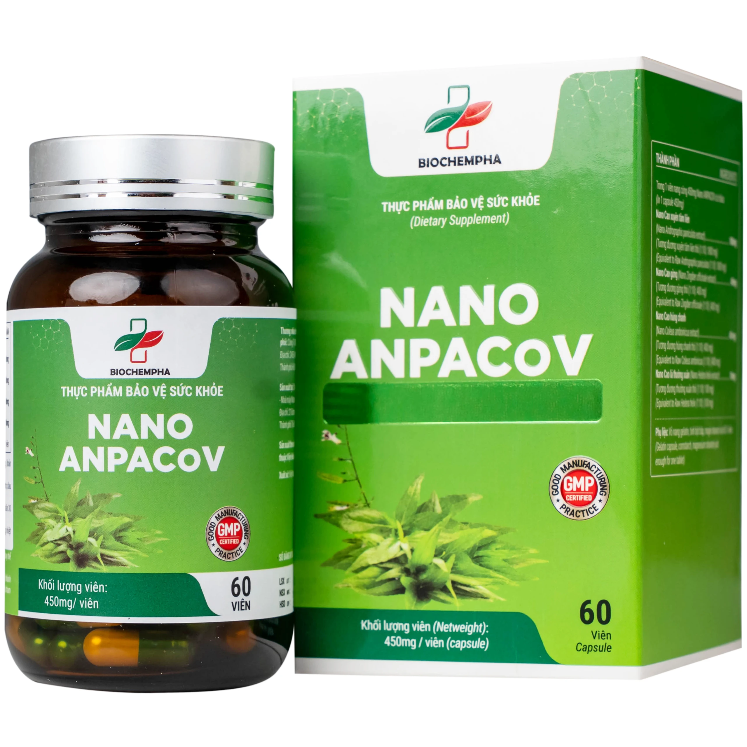 Viên uống giảm ho, giảm đờm, đau rát họng, viêm phế quản Nano Anpacov Biochempha (60 viên)