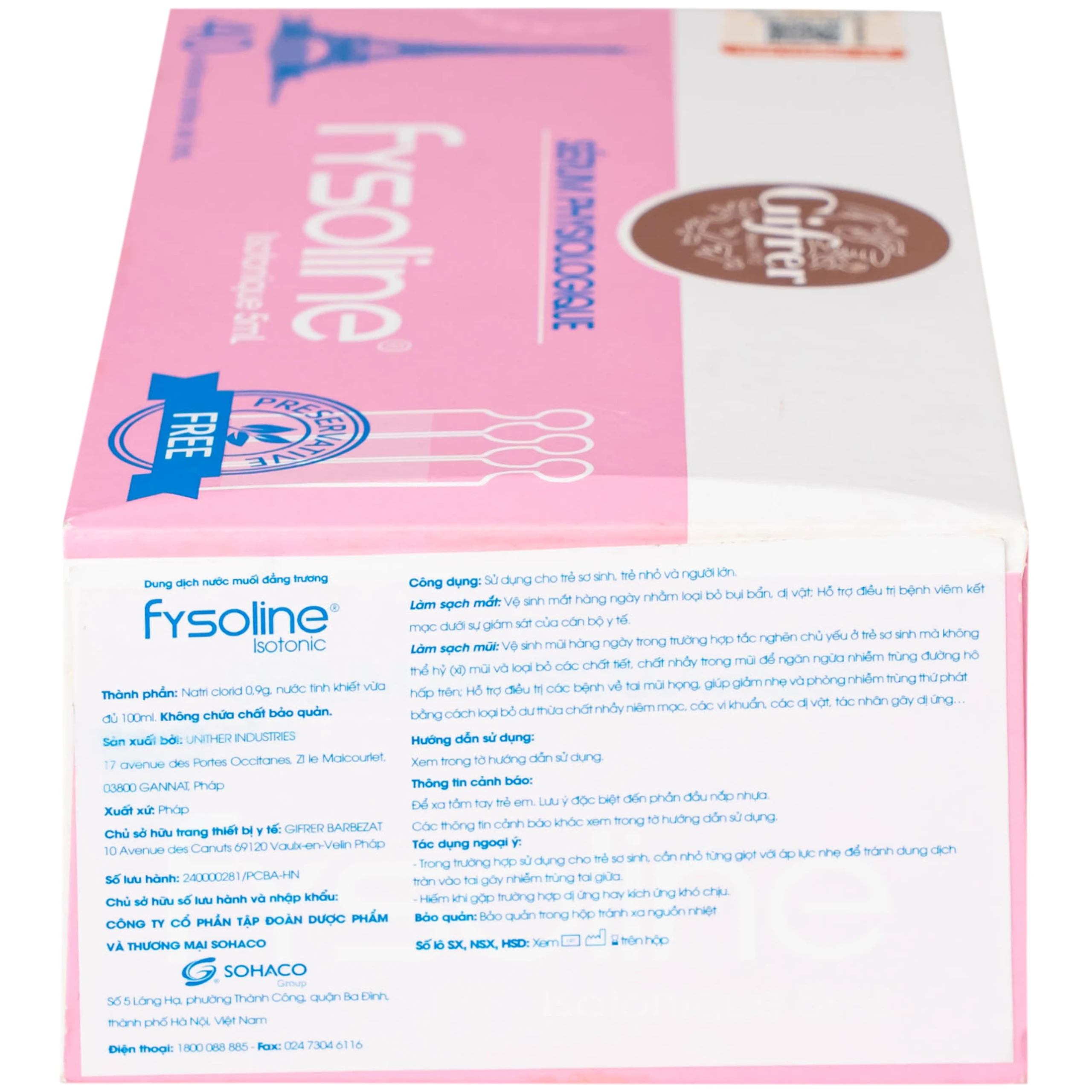 Nước muối sinh lý Fysoline Isotonique đẳng trương (40 ống x 5ml) giúp vệ sinh mắt mũi hàng ngày