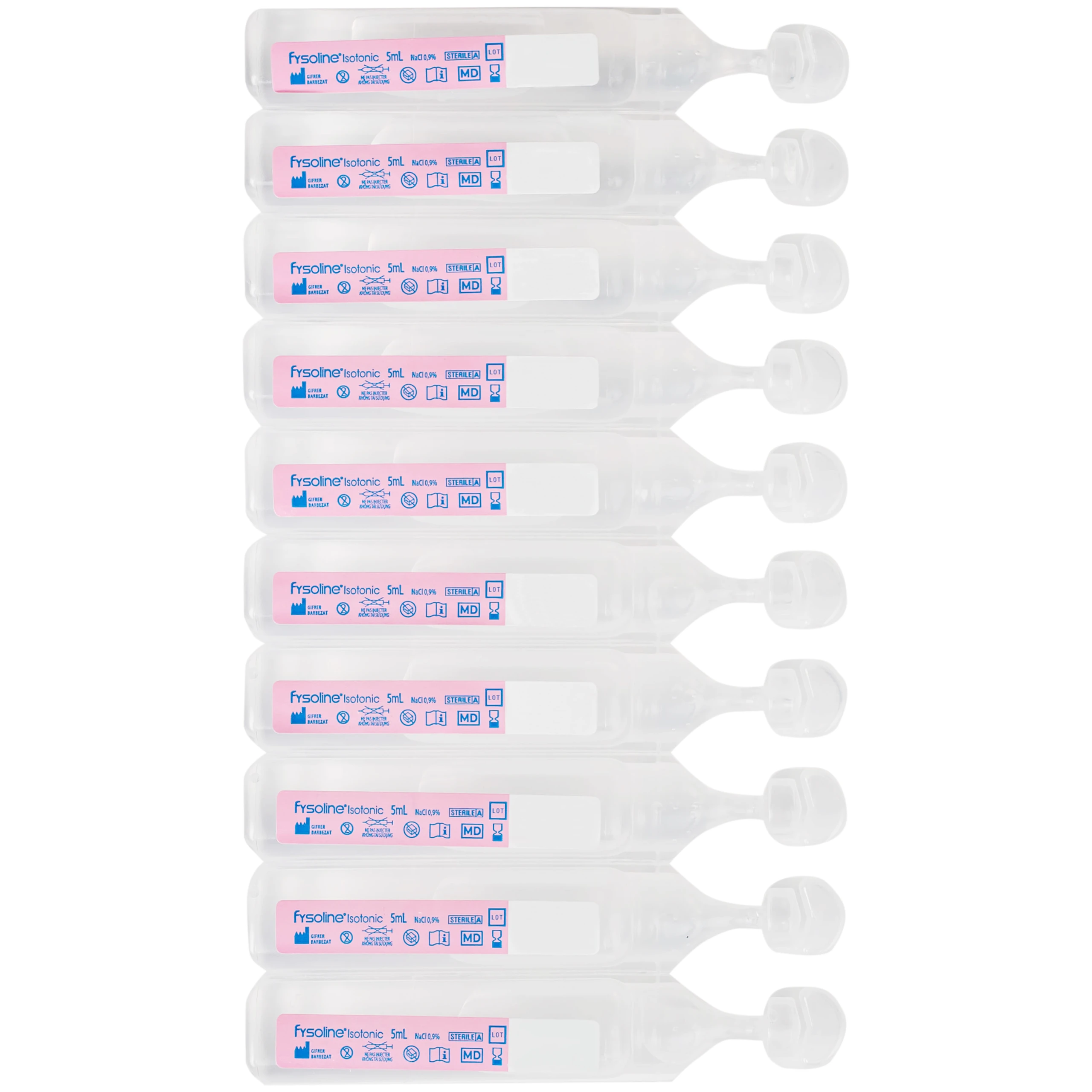 Nước muối sinh lý Fysoline Isotonique đẳng trương (40 ống x 5ml) giúp vệ sinh mắt mũi hàng ngày