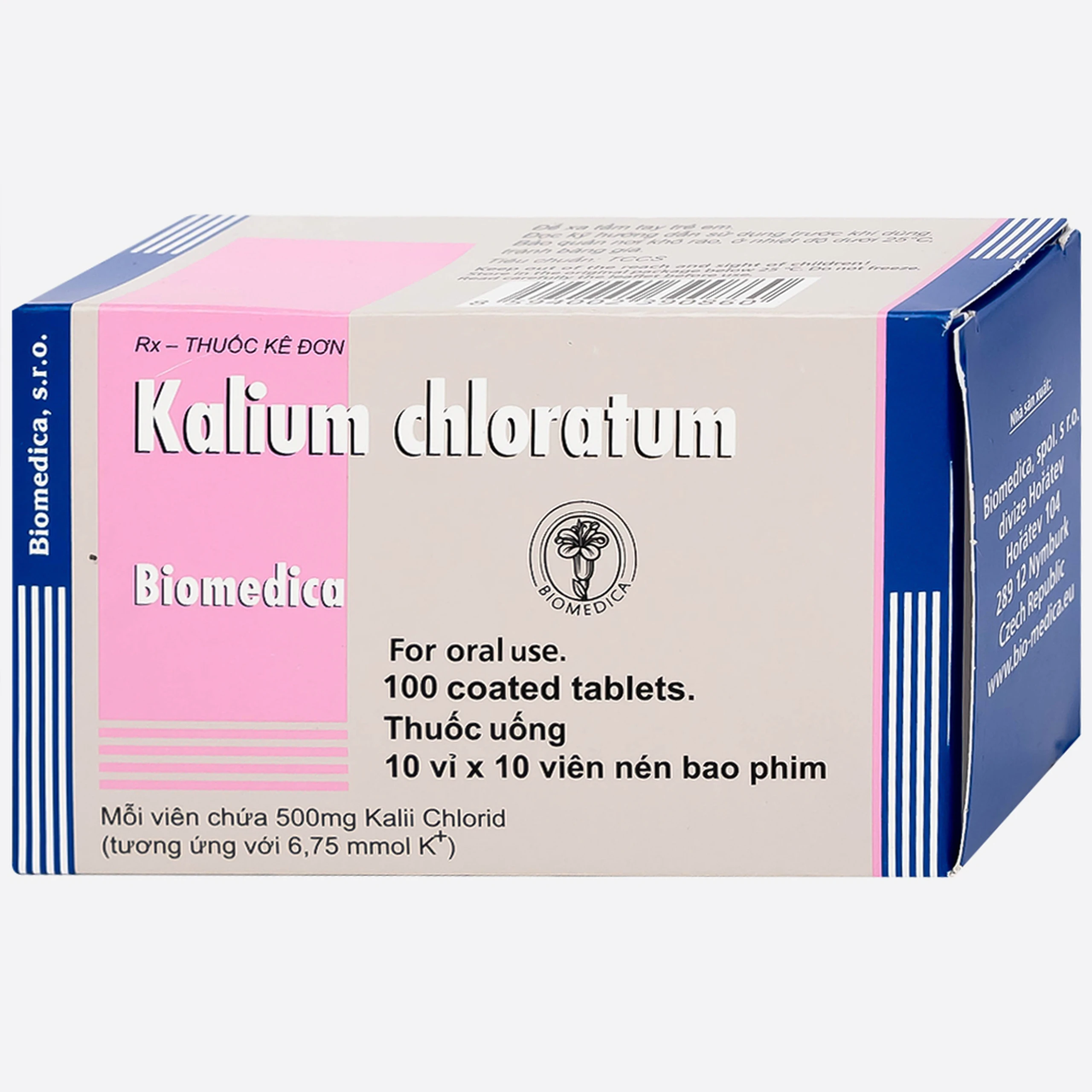 Thuốc Kalium Chloratum Biomedica dùng trong phòng và điều trị một số trường hợp thiếu kali (10 vỉ x 10 viên)