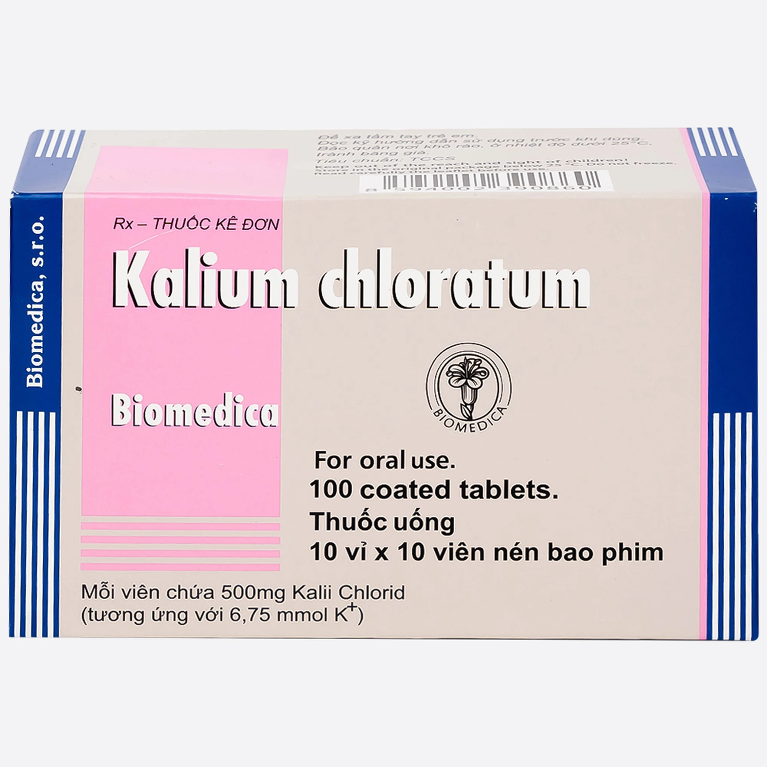 Thuốc Kalium Chloratum Biomedica dùng trong phòng và điều trị một số trường hợp thiếu kali (10 vỉ x 10 viên)