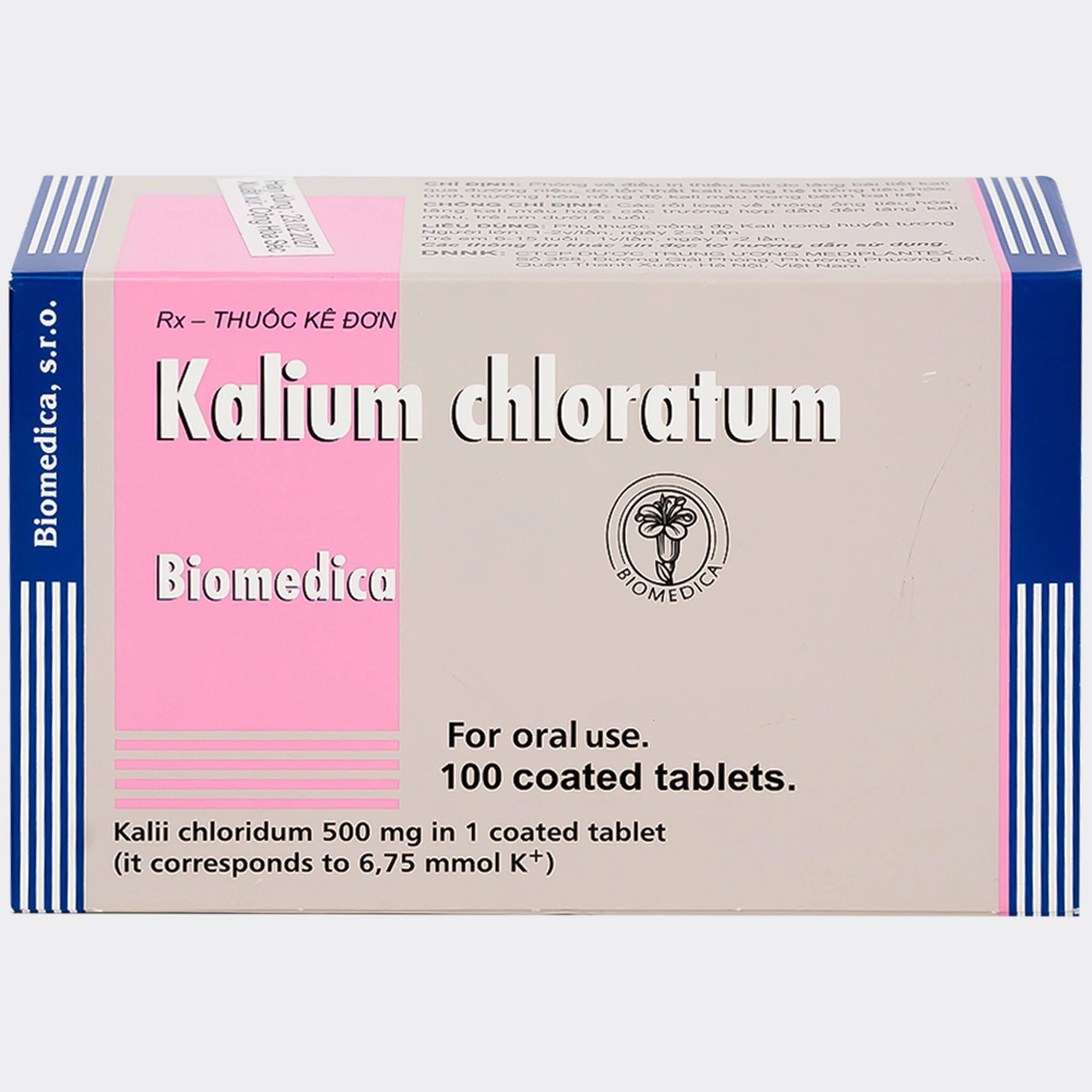 Thuốc Kalium Chloratum Biomedica dùng trong phòng và điều trị một số trường hợp thiếu kali (10 vỉ x 10 viên)