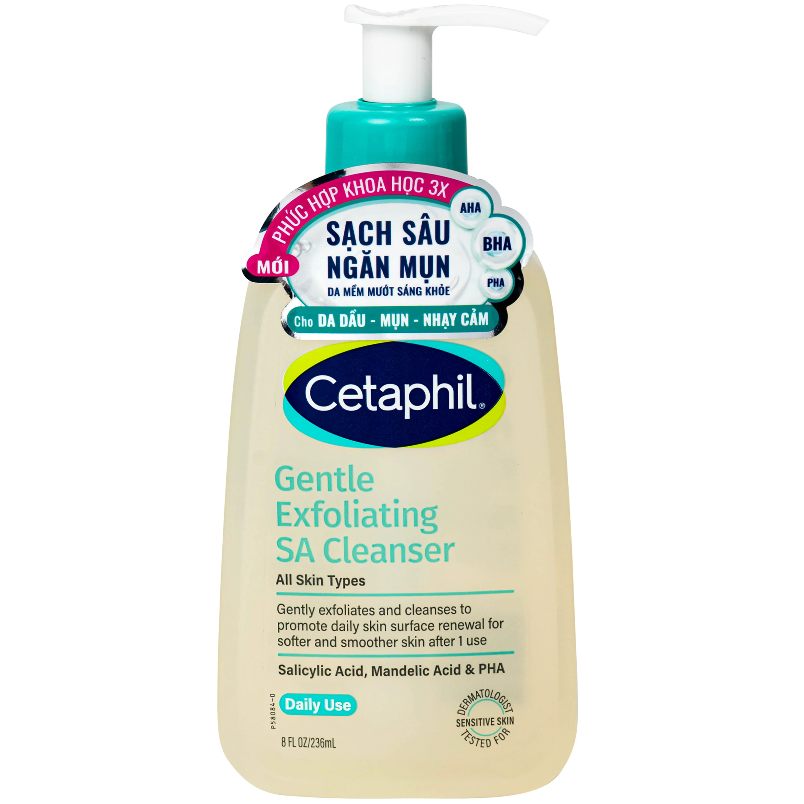 Sữa rửa mặt sạch dầu, ngăn mụn cho da nhạy cảm Cetaphil Gentle Exfoliating SA Cleanser (236ml)