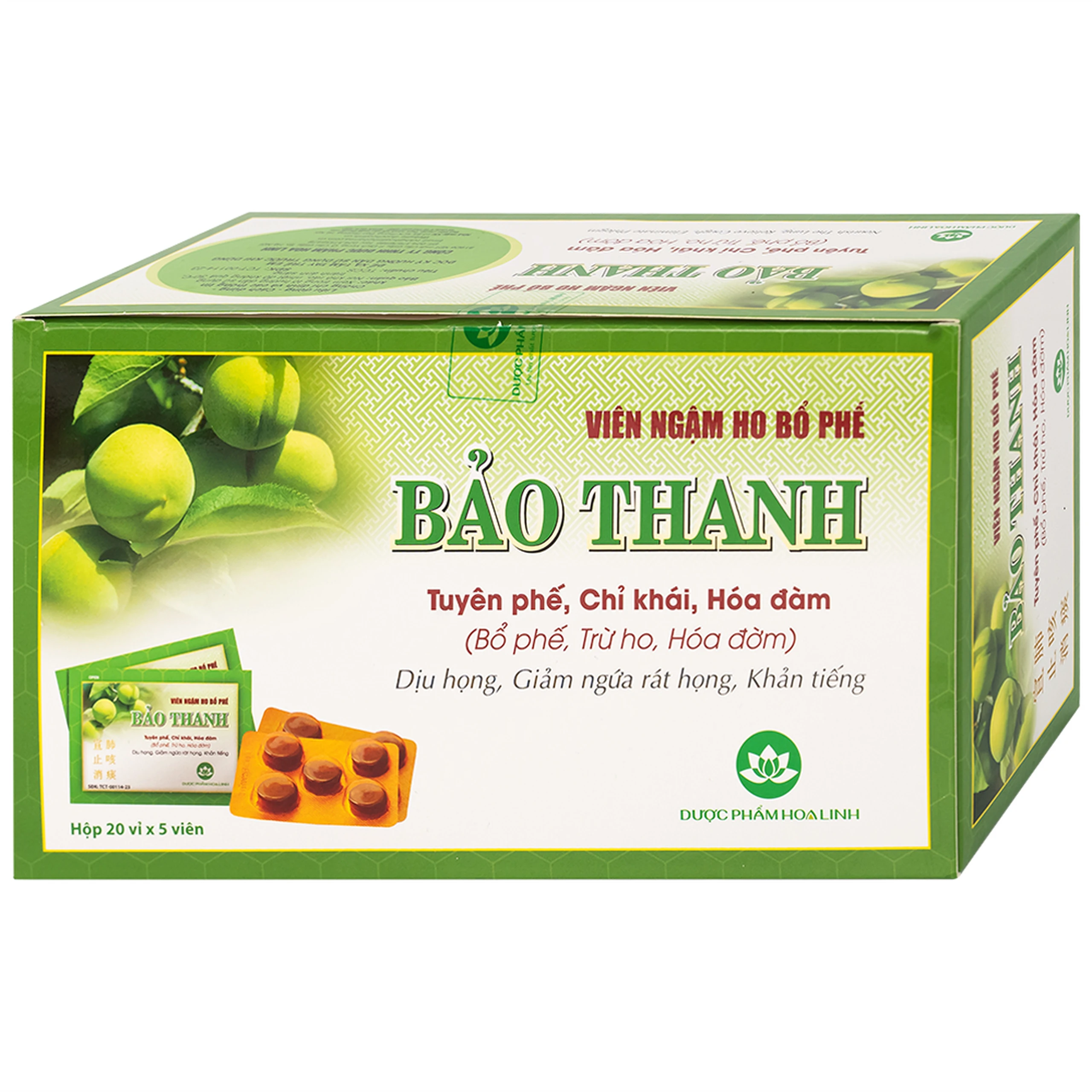 Viên ngậm ho bổ phế Bảo Thanh trừ ho, hoá đờm (20 vỉ x 5 viên)