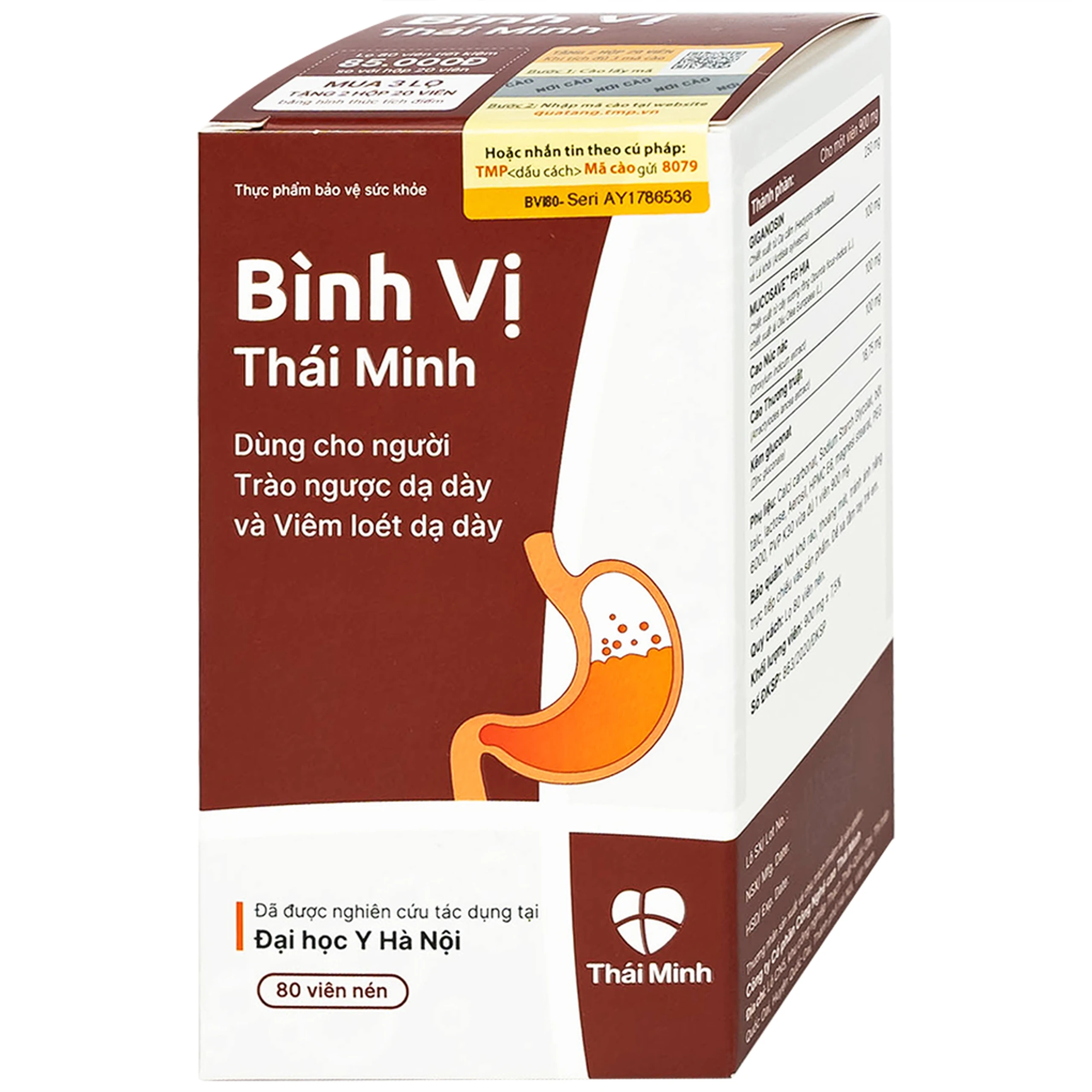 Viên uống giảm acid dịch vị Bình Vị Thái Minh (80 viên)