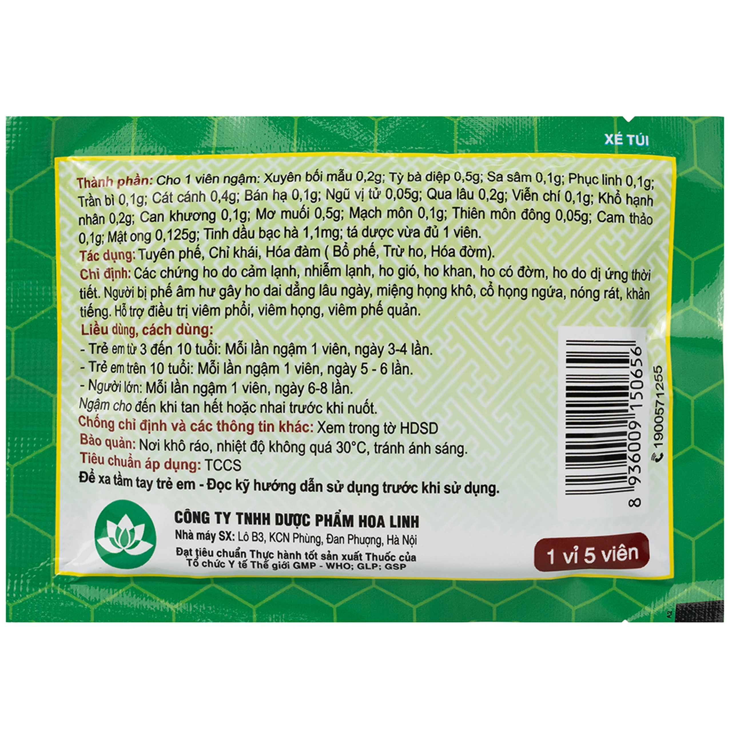 Viên ngậm ho bổ phế Bảo Thanh trừ ho, hoá đờm (20 vỉ x 5 viên)
