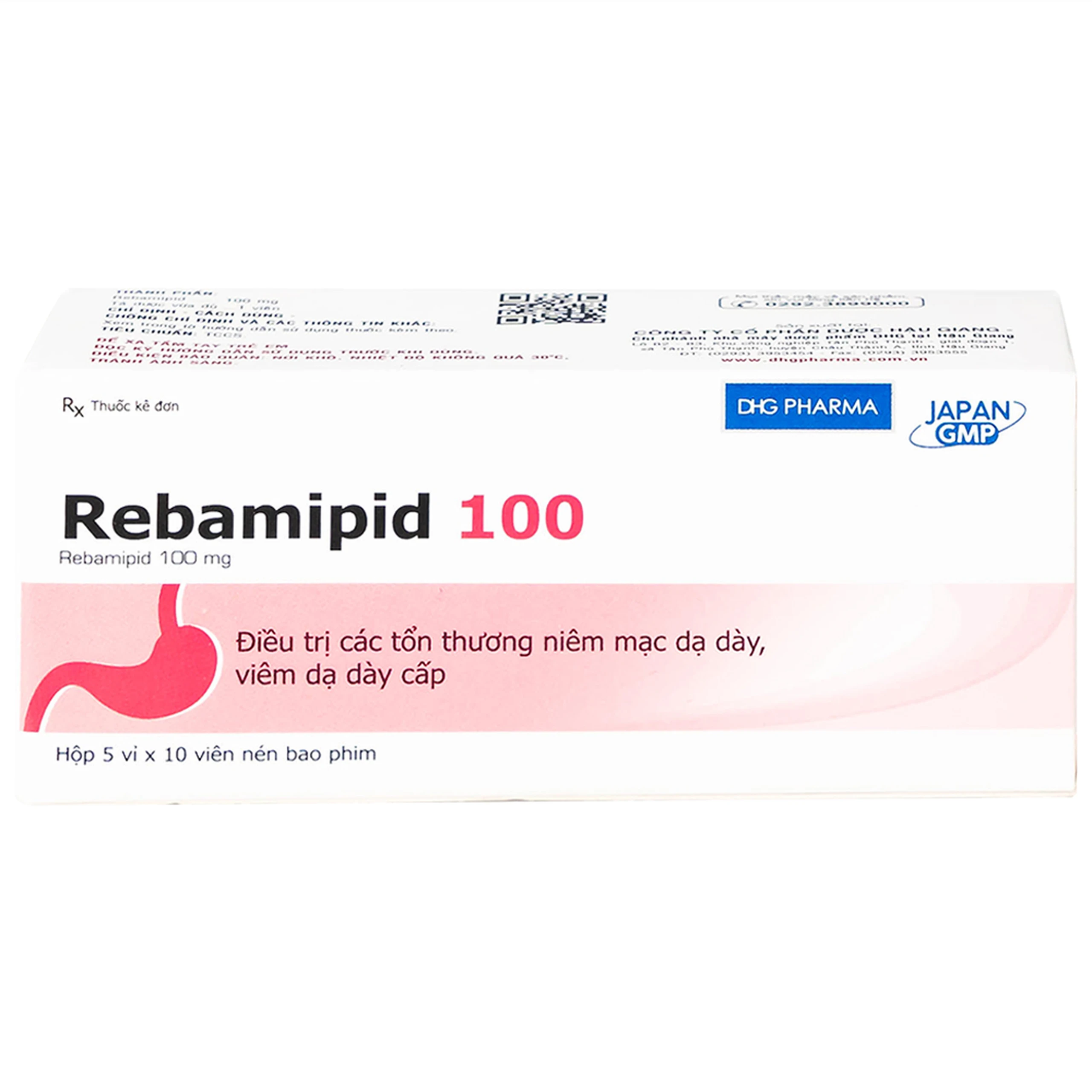 Thuốc Rebamipid 100 DHG điều trị loét dạ dày (5 vỉ x 10 viên)