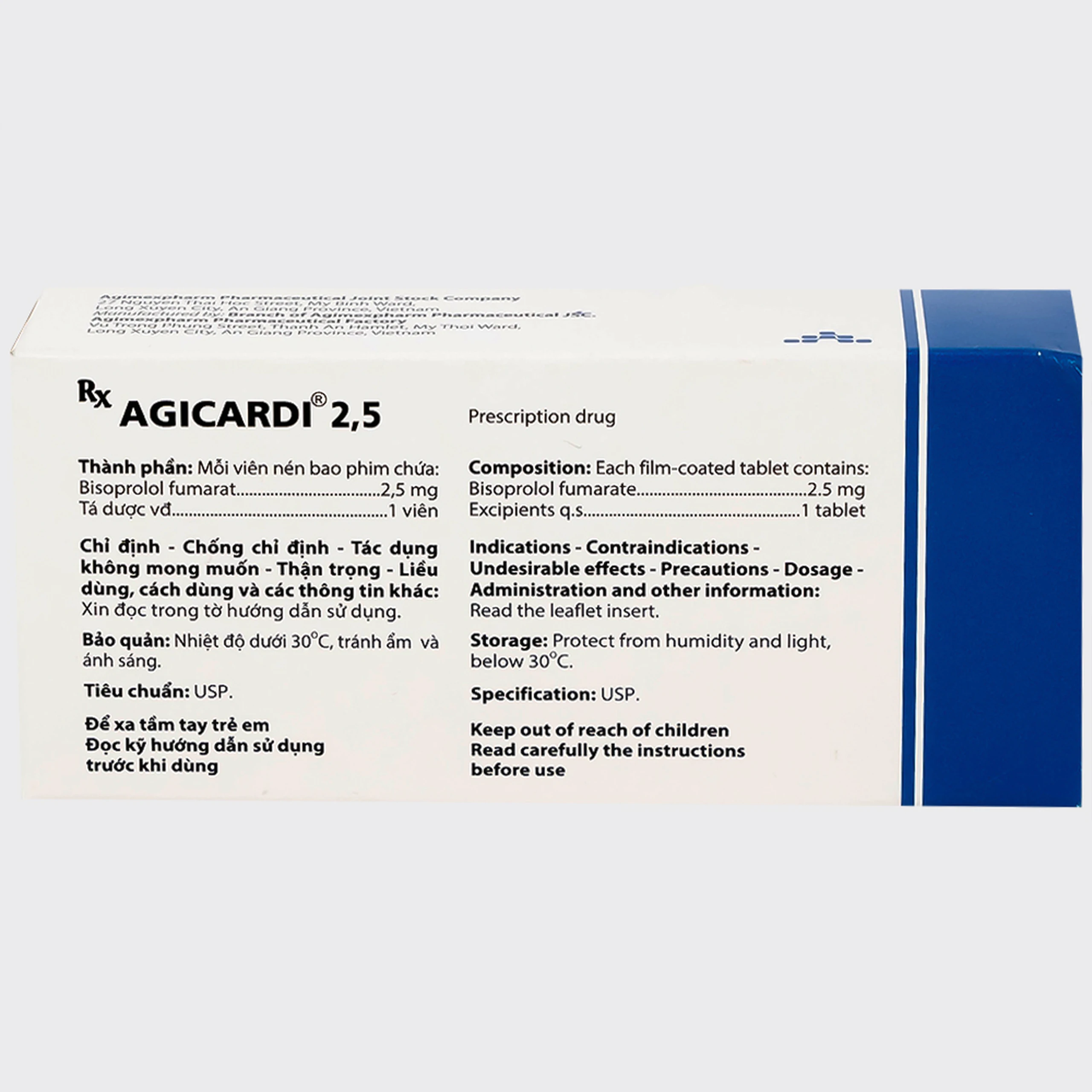 Thuốc Agicardi 2,5 Agimexpharm điều trị tăng huyết áp, đau thắt ngực ổn định mạn tính (3 vỉ x 10 viên)